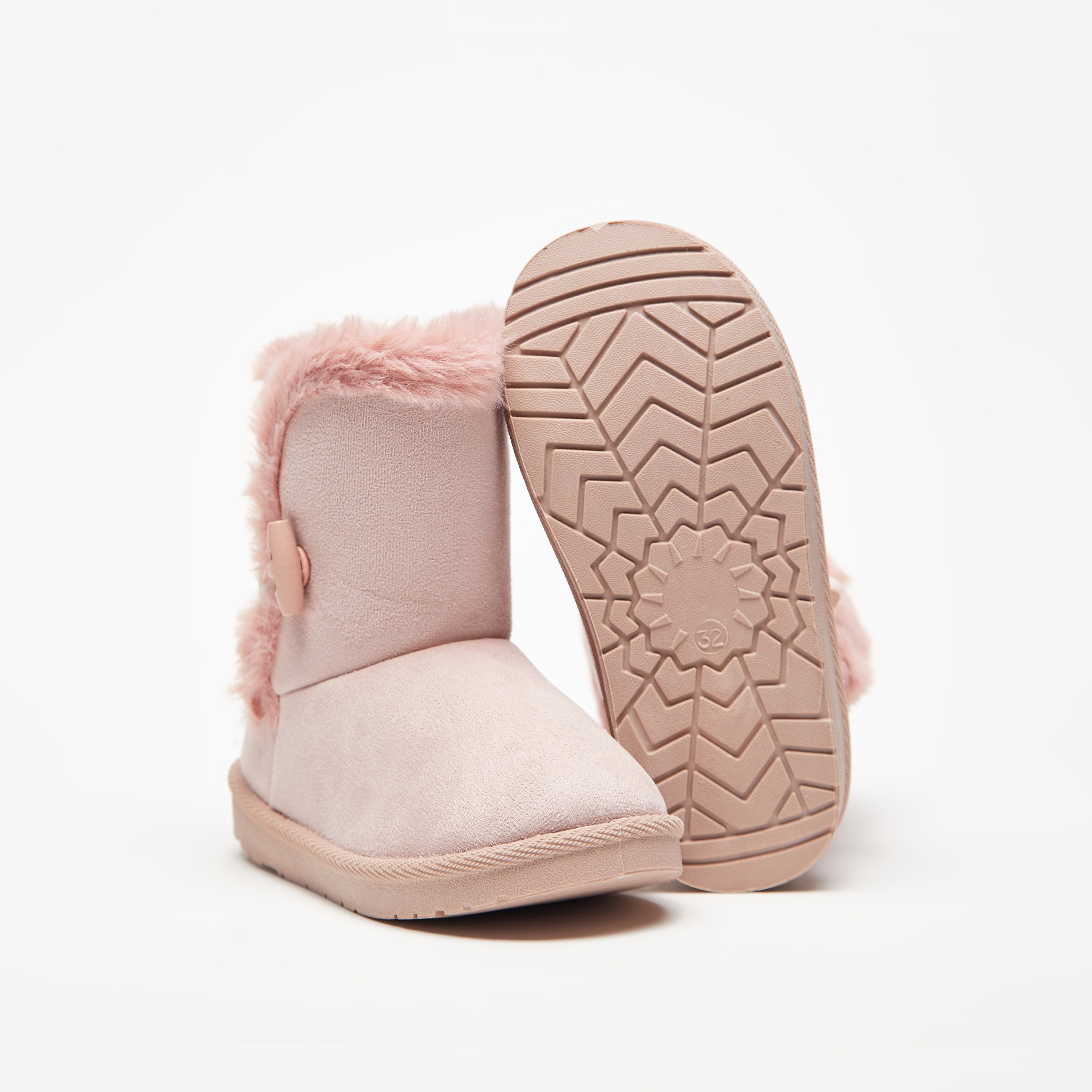 Solid Slip-On Ankle Boots with Plush Detail-girls-shoes-boots-image-4