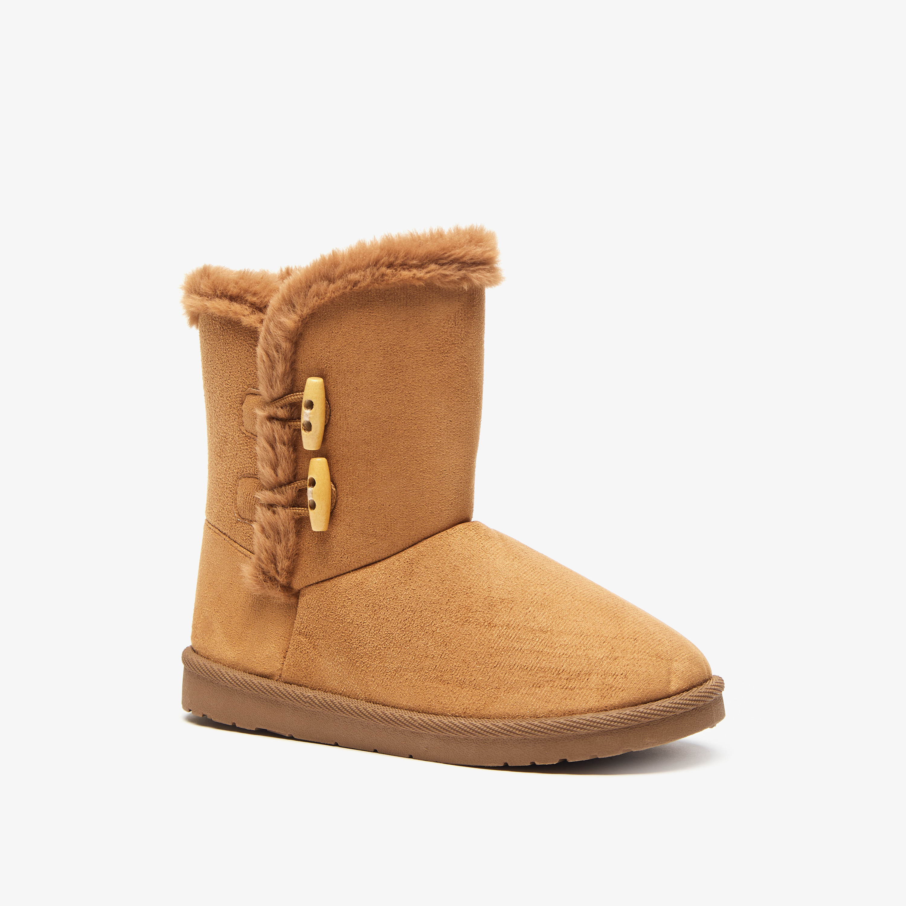 Shop Textured Boots with Toggle Loop Closure and Plush Detail - Main Image