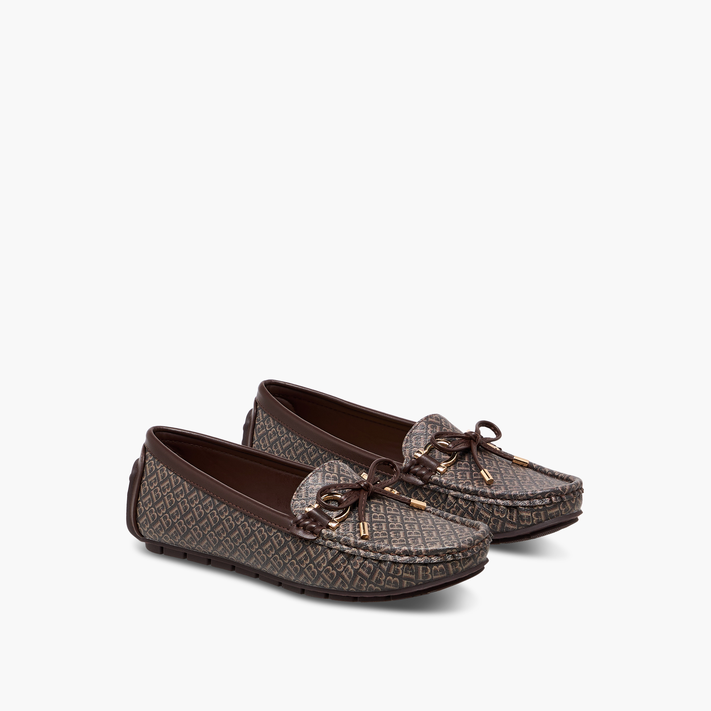 Flora Bella Monogram Print Loafers with Bow Accent-women-shoes-loafersandmoccasins-image-1