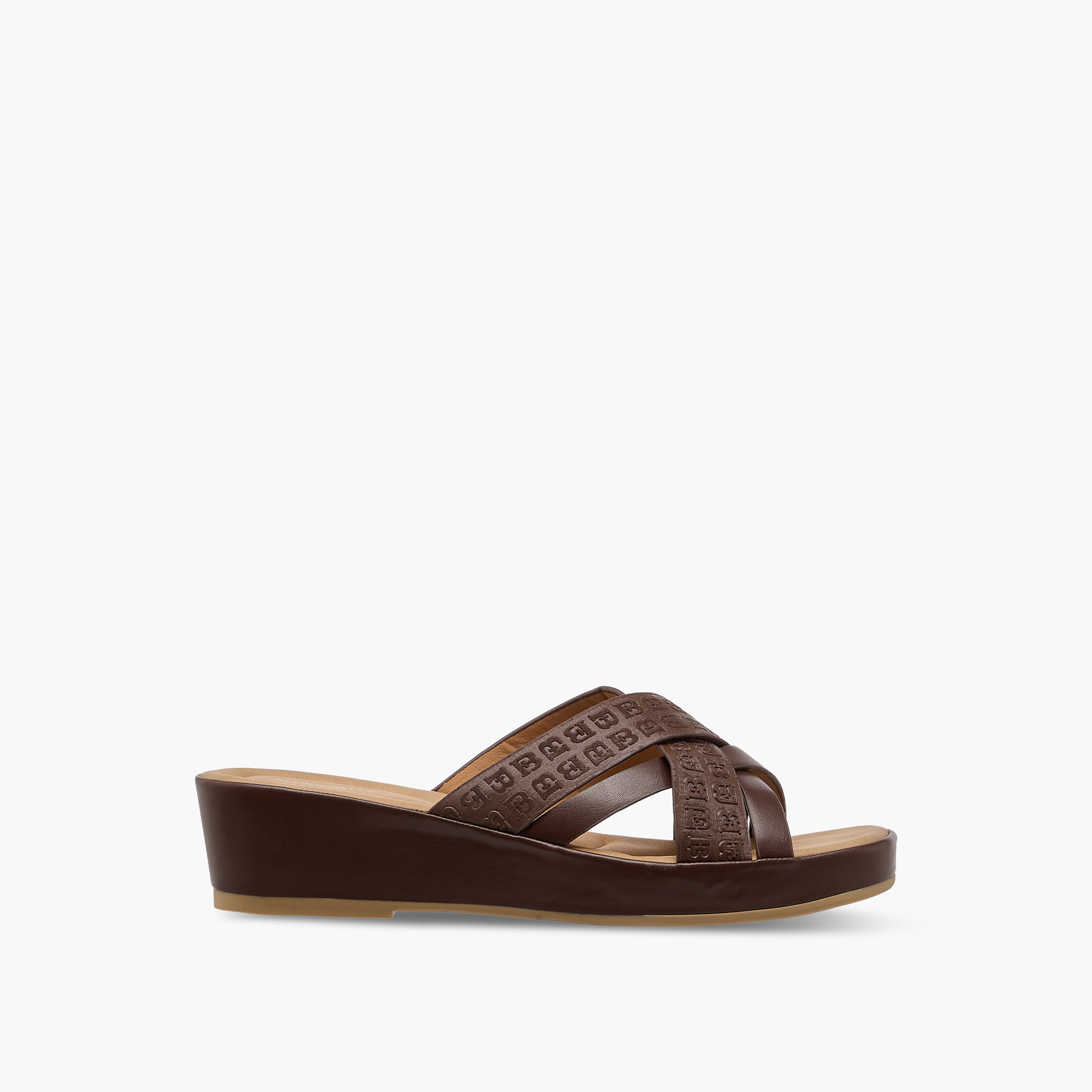 Flora Bella Monogram  Embossed Cross Strap Slip-On Sandals-women-shoes-sandals-heeled-image-3