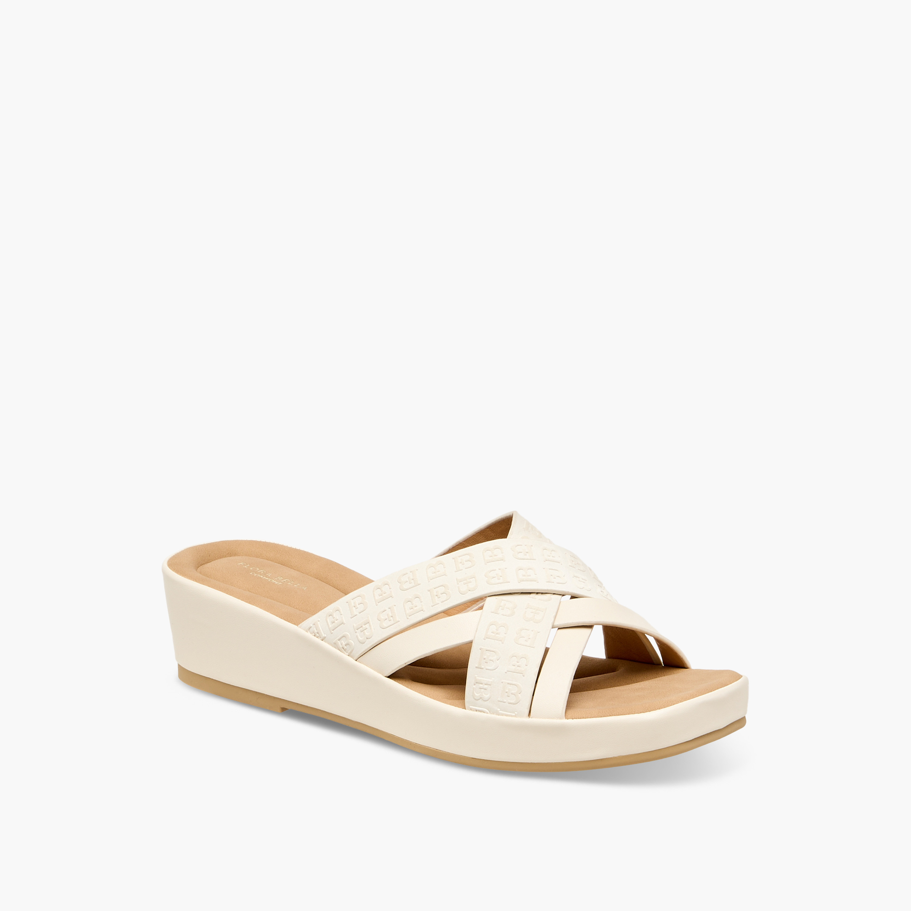 Flora Bella Monogram  Embossed Cross Strap Slip-On Sandals-women-shoes-sandals-heeled-image-2