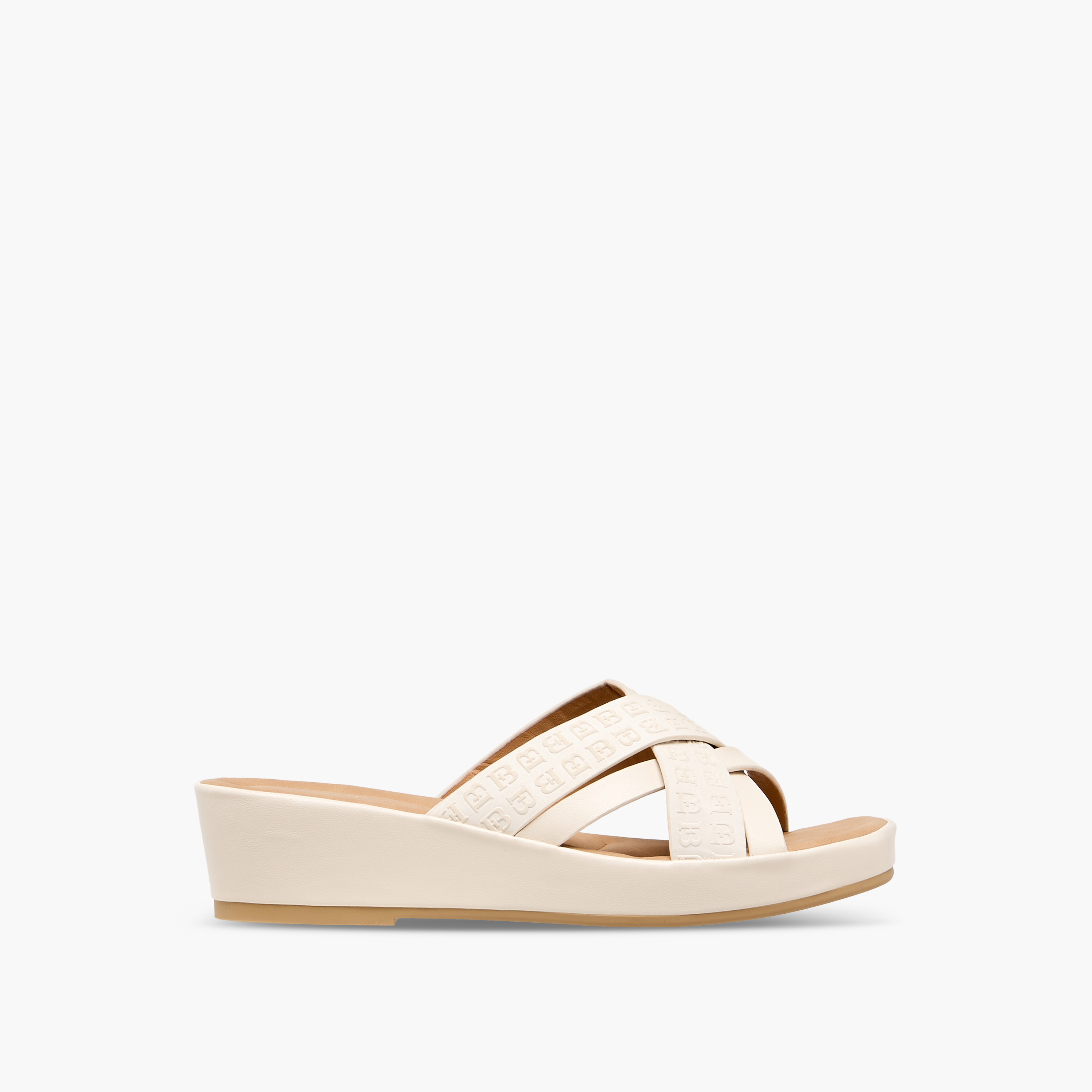 Flora Bella Monogram  Embossed Cross Strap Slip-On Sandals-women-shoes-sandals-heeled-image-3