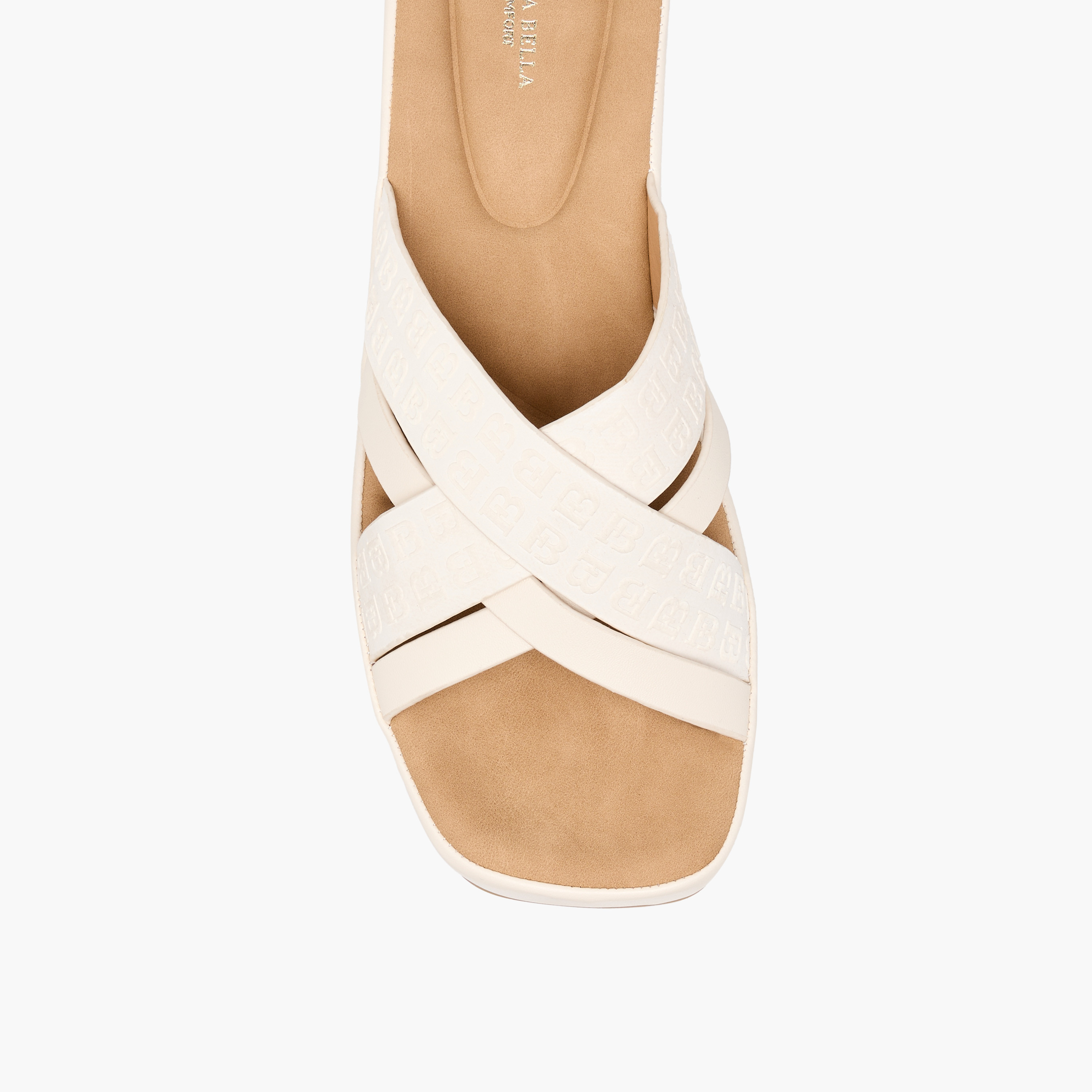 Flora Bella Monogram  Embossed Cross Strap Slip-On Sandals-women-shoes-sandals-heeled-image-4