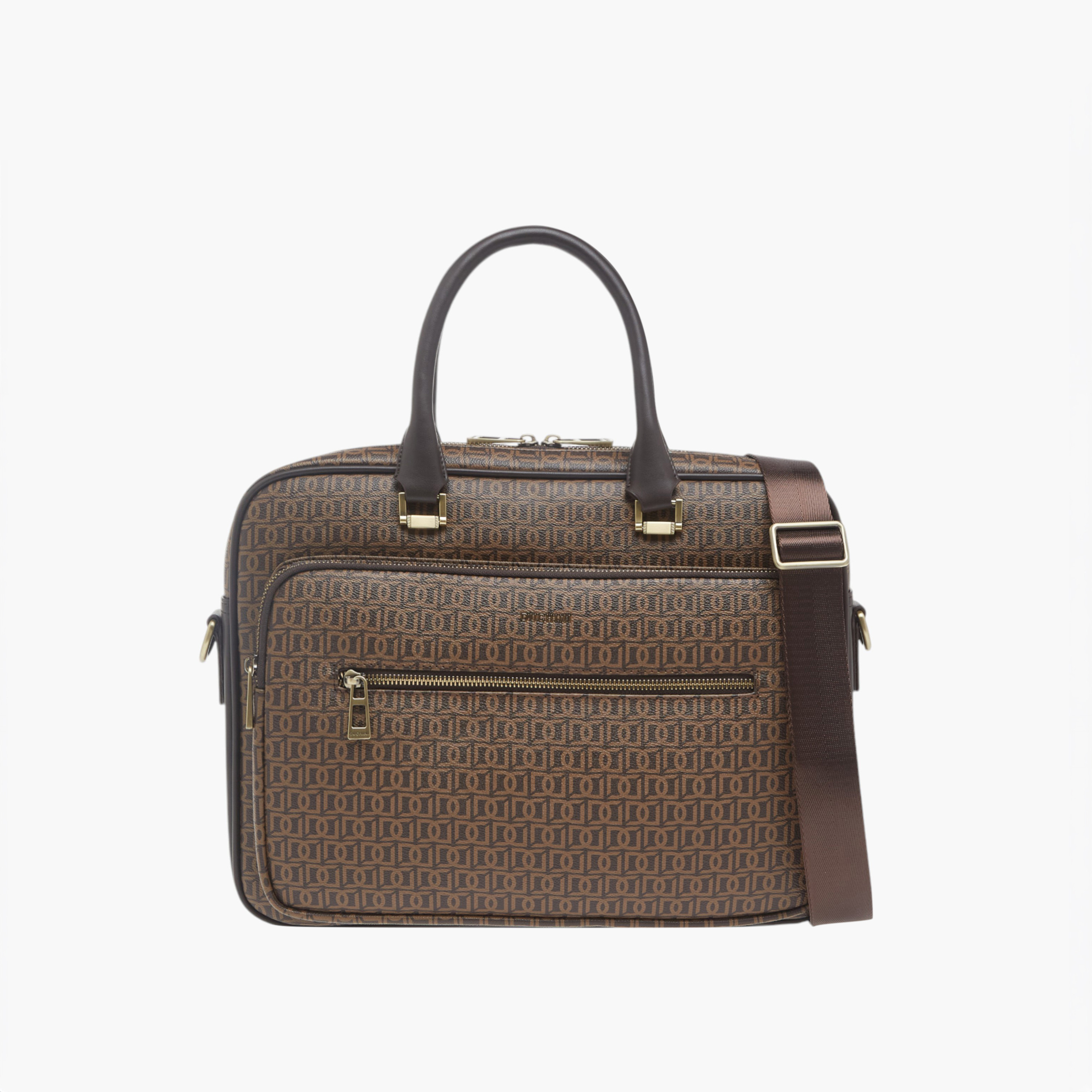 Duchini All-Over Monogram Print Laptop Bag with Handles and Adjustable Strap-men-bags-image-1