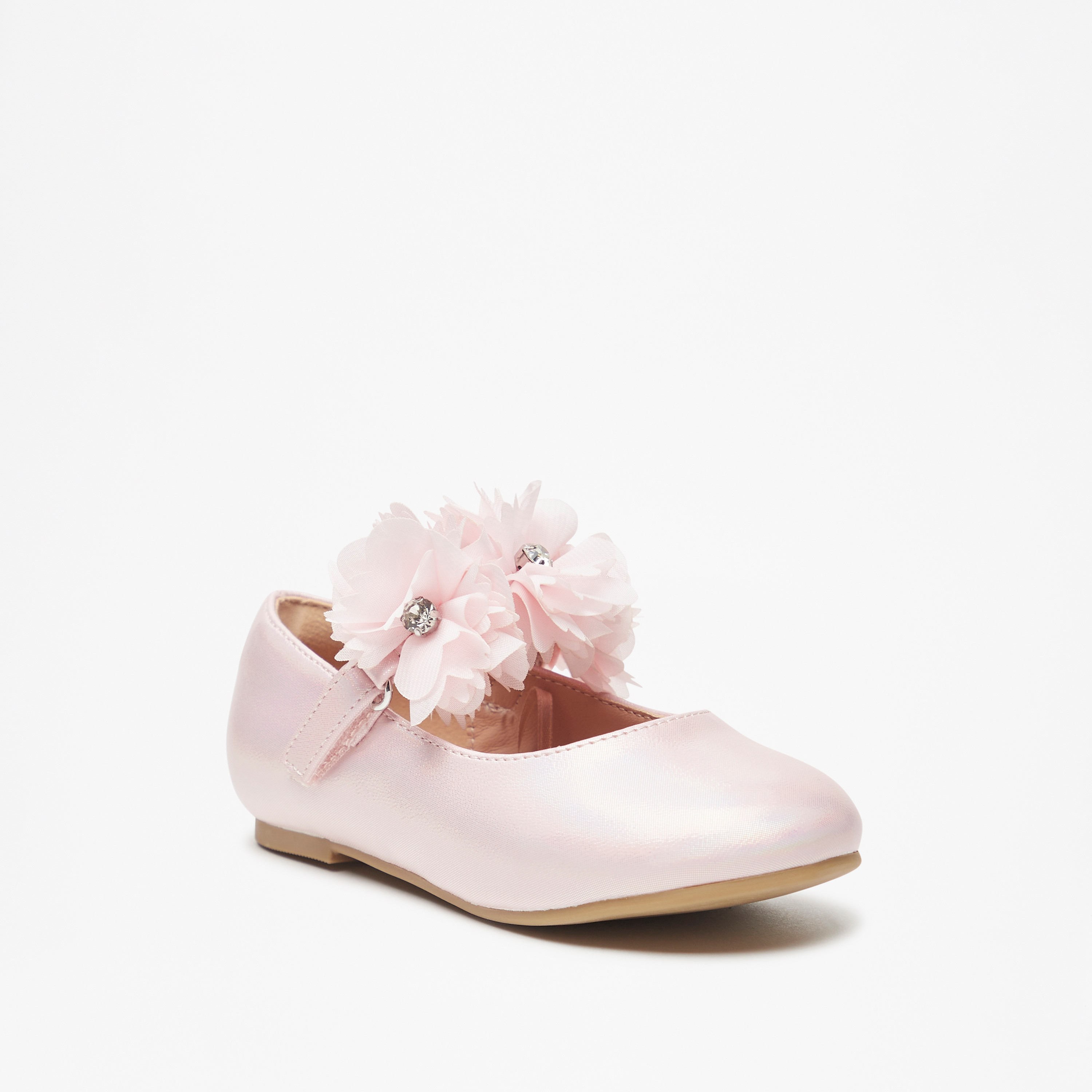 Juniors Floral Accent Ballerina Shoes with Hook and Loop Closure-girls-shoes-maryjanes-image-1