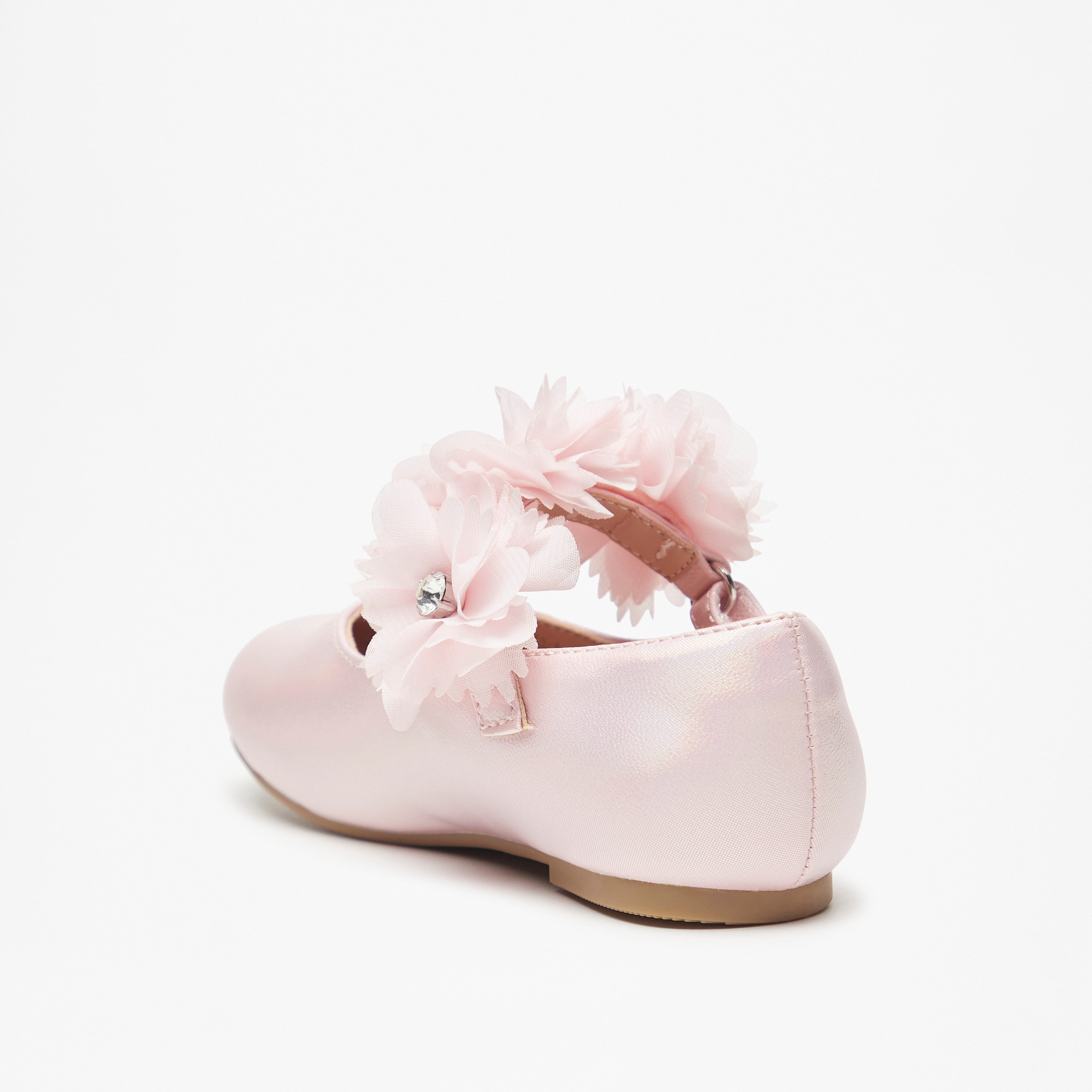 Juniors Floral Accent Ballerina Shoes with Hook and Loop Closure-girls-shoes-maryjanes-image-2