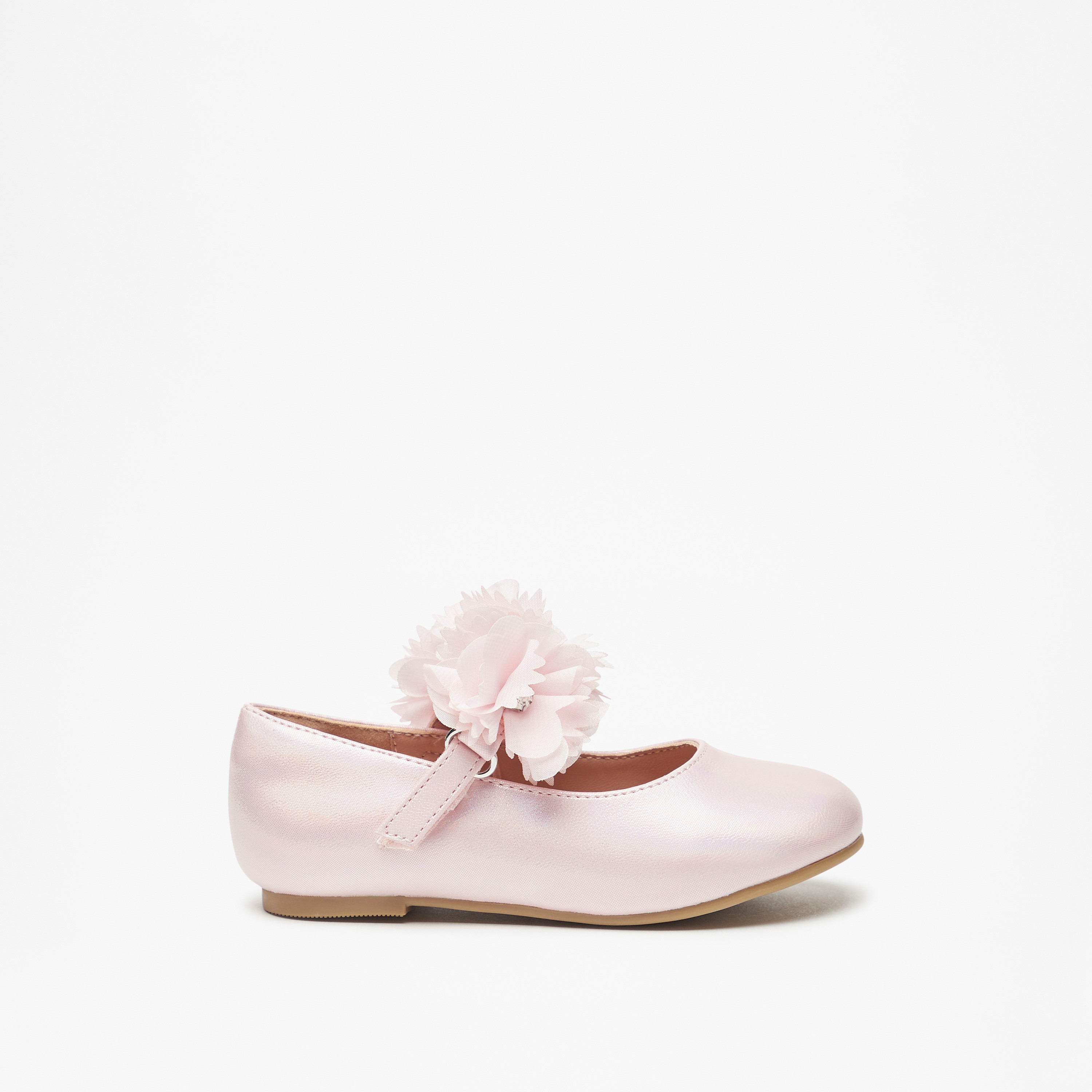 Juniors Floral Accent Ballerina Shoes with Hook and Loop Closure-girls-shoes-maryjanes-image-3
