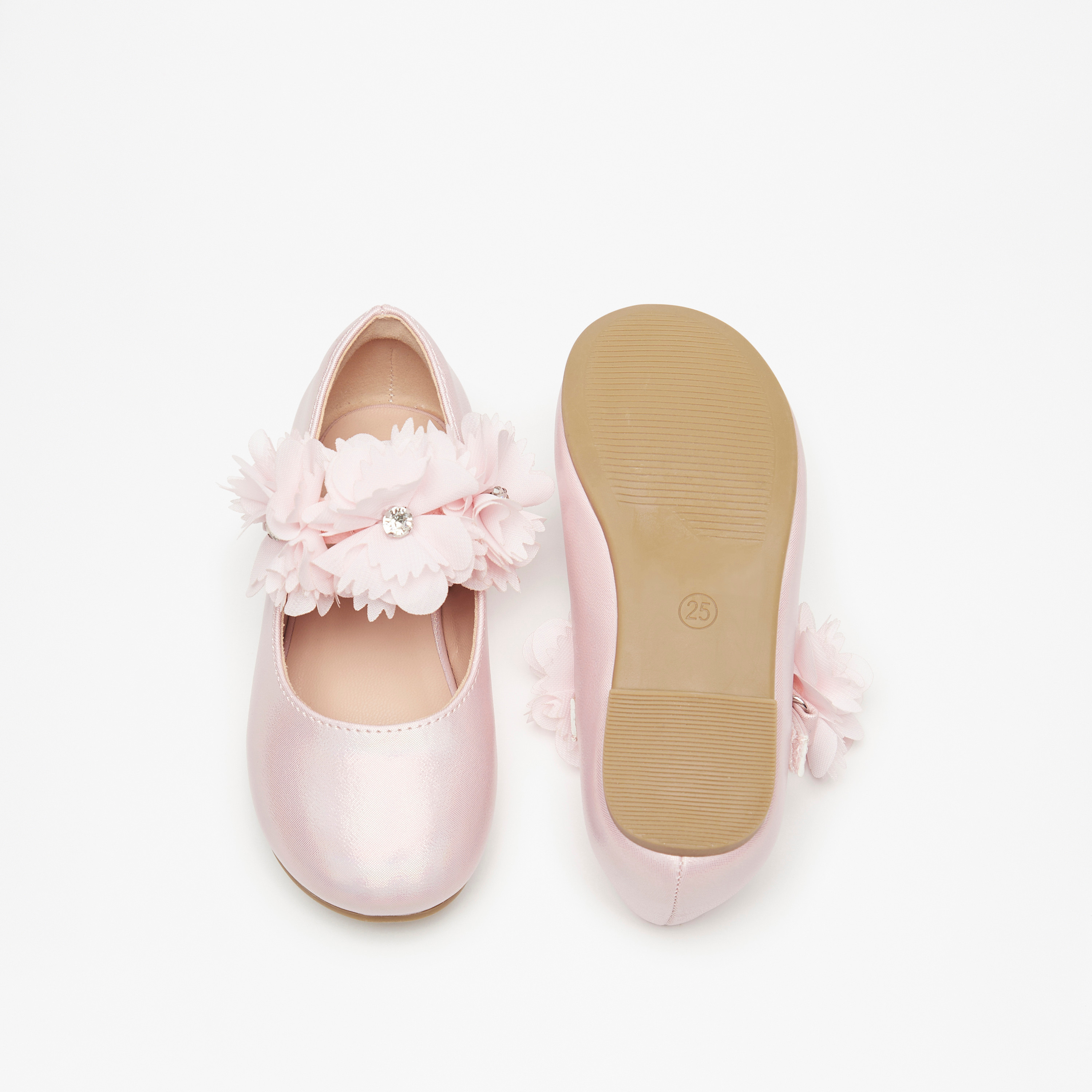Juniors Floral Accent Ballerina Shoes with Hook and Loop Closure-girls-shoes-maryjanes-image-4