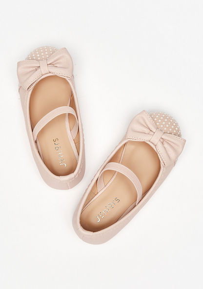 Pearl Embellished Round Toe Ballerinas with Bow Accent