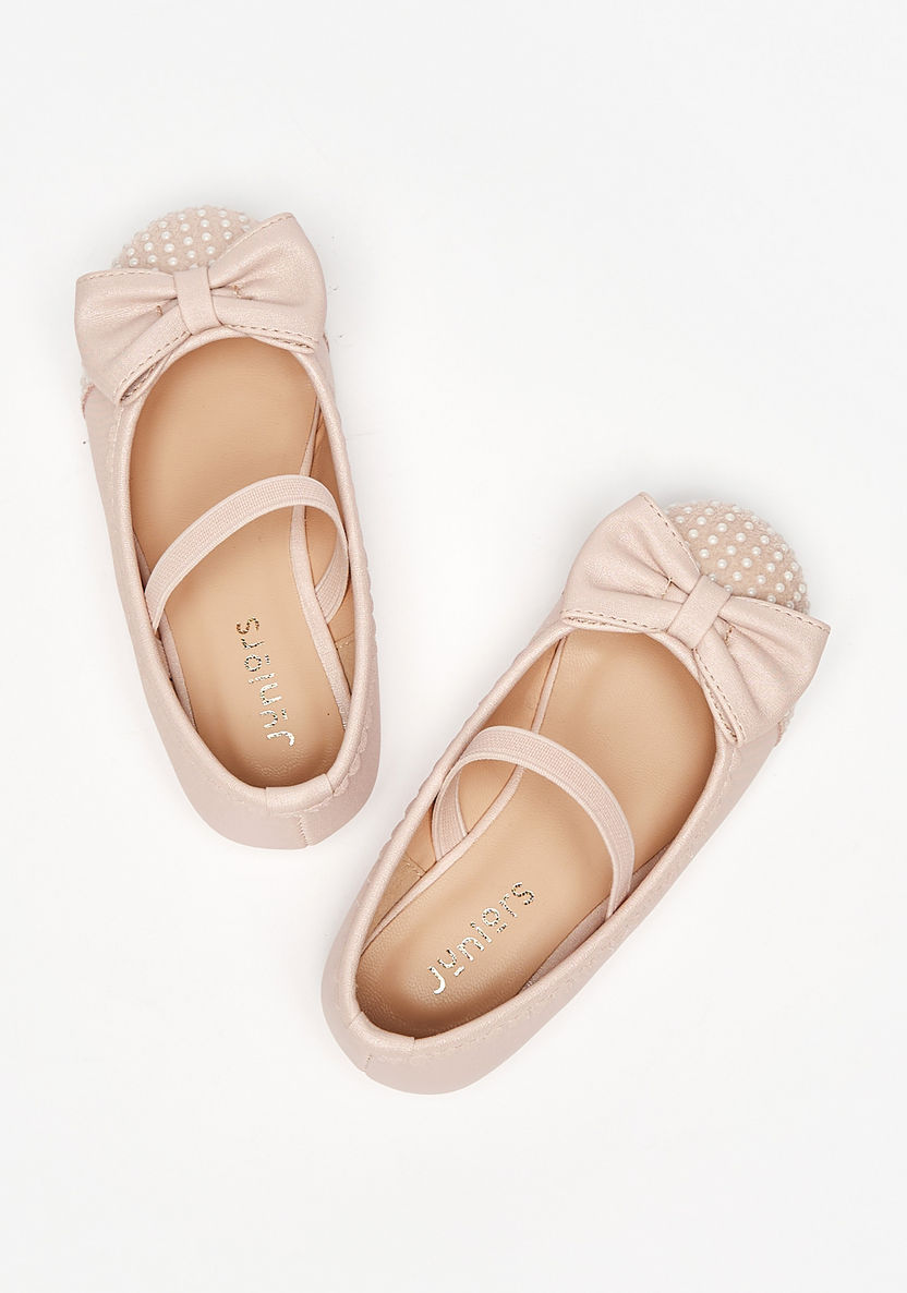 Pearl Embellished Round Toe Ballerinas with Bow Accent-Girl%27s Ballerinas-image-1
