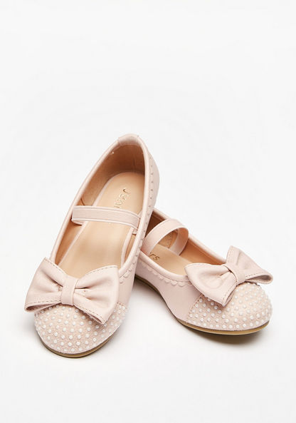 Pearl Embellished Round Toe Ballerinas with Bow Accent-Girl%27s Ballerinas-image-3