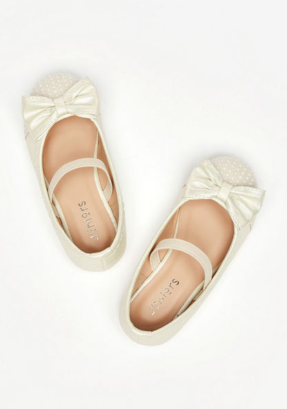 Pearl Embellished Round Toe Ballerinas with Bow Accent-Girl%27s Ballerinas-image-0