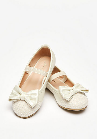 Pearl Embellished Round Toe Ballerinas with Bow Accent-Girl%27s Ballerinas-image-2