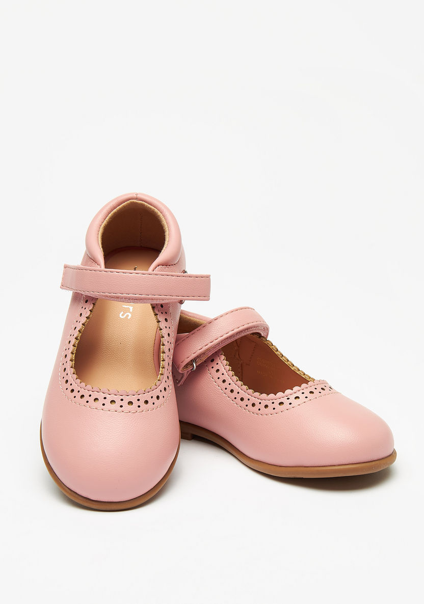Juniors Cutwork Detail Mary Jane Shoes with Hook and Loop Closure-Girl%27s Ballerinas-image-3