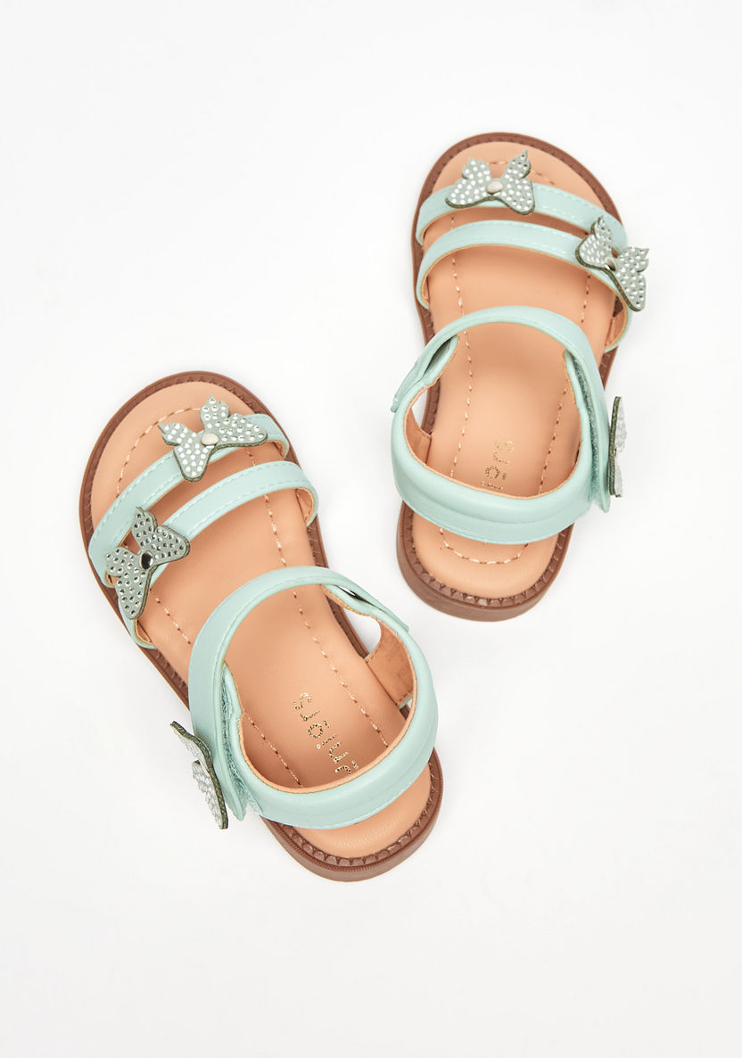 Juniors Butterfly Accented Flat Sandals with Hook and Loop Closure-Girl%27s Sandals-image-1