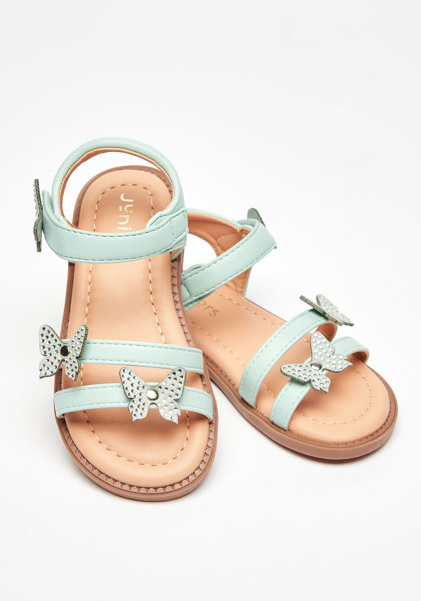 Juniors Butterfly Accented Flat Sandals with Hook and Loop Closure-Girl%27s Sandals-image-3