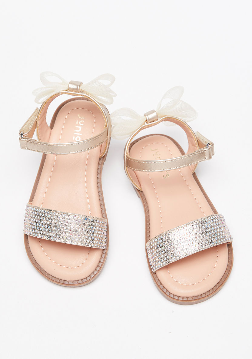 Juniors Studded Bow Applique Strap Sandals with Hook and Loop Closure-Baby Girl%27s Sandals-image-1