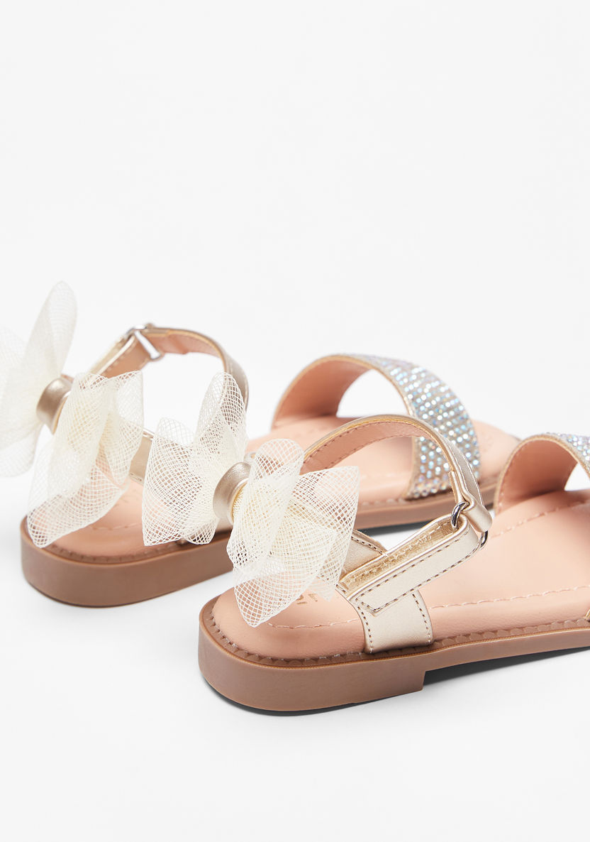 Juniors Studded Bow Applique Strap Sandals with Hook and Loop Closure-Baby Girl%27s Sandals-image-2