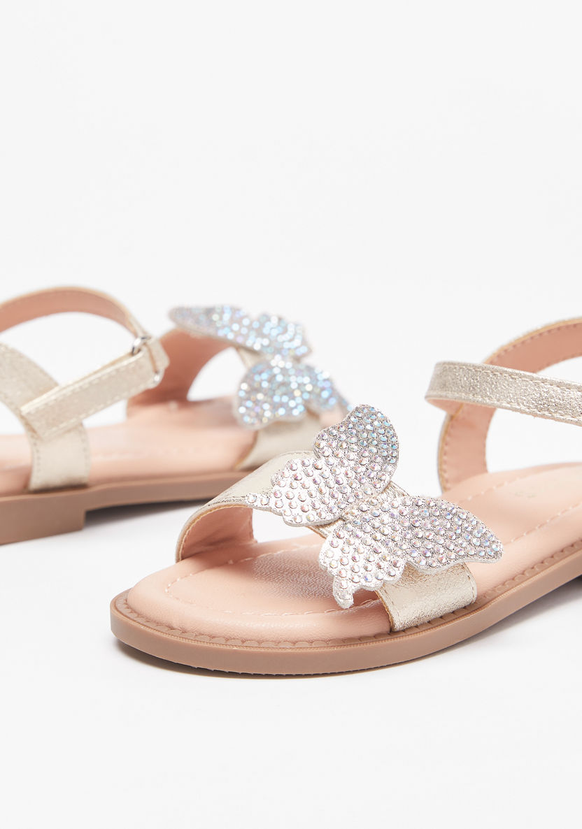 Juniors Embellished Butterfly Open-Toe Sandals with Hook and Loop Closure-Girl%27s Sandals-image-3
