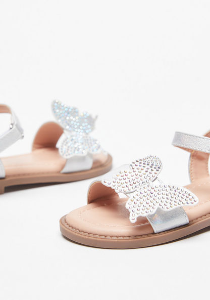 Juniors Embellished Butterfly Open-Toe Sandals with Hook and Loop Closure-Girl%27s Sandals-image-3