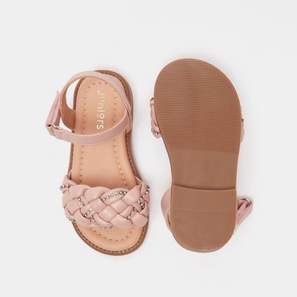 Juniors Braided Embellished Sandals with Hook and Loop Closure-Baby Girl%27s Sandals-image-4