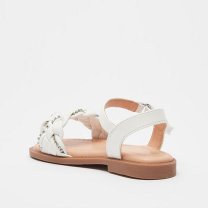 Juniors Braided Embellished Sandals with Hook and Loop Closure