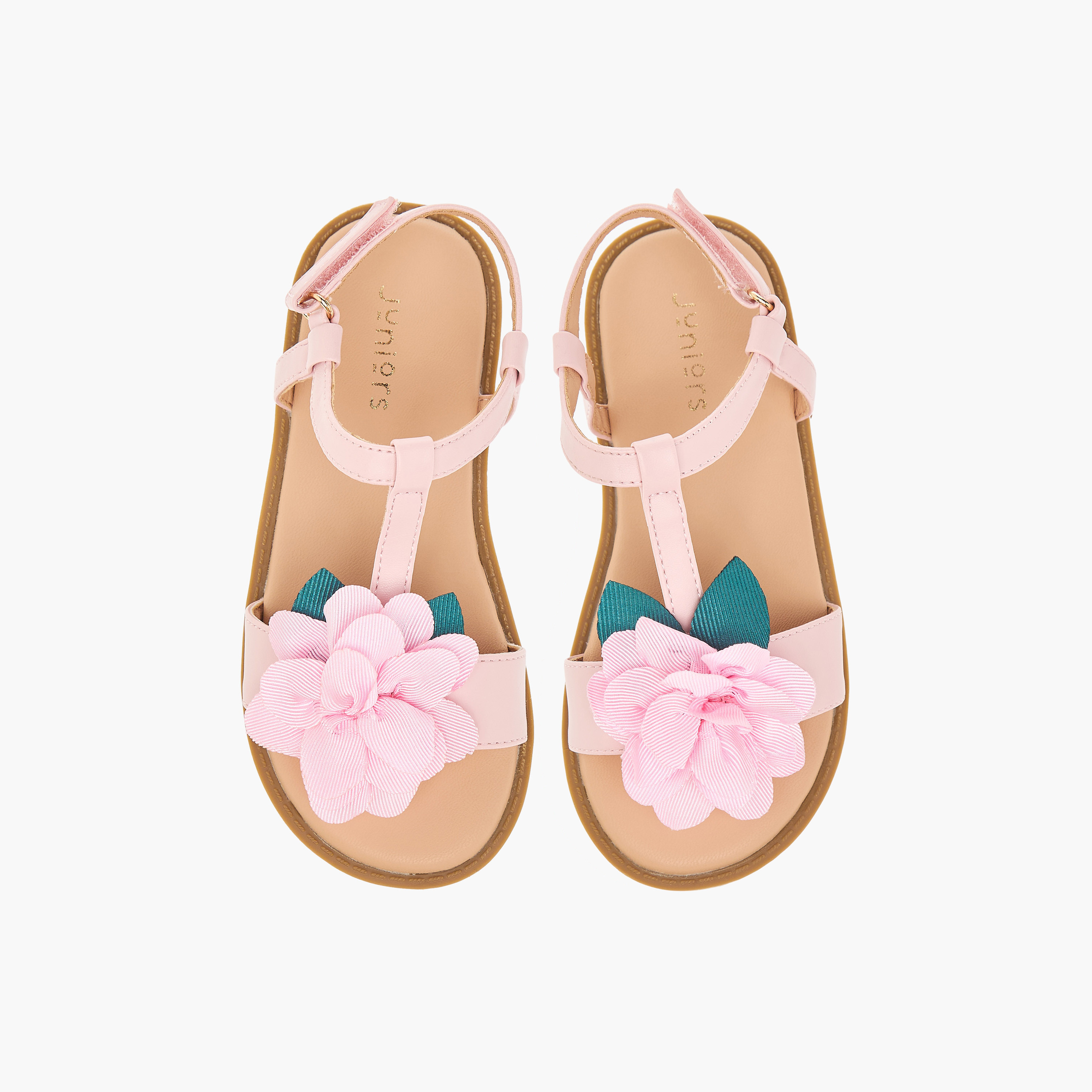 Juniors Flower Applique Sandals with Hook and Loop Closure-girls-shoes-sandals-image-1