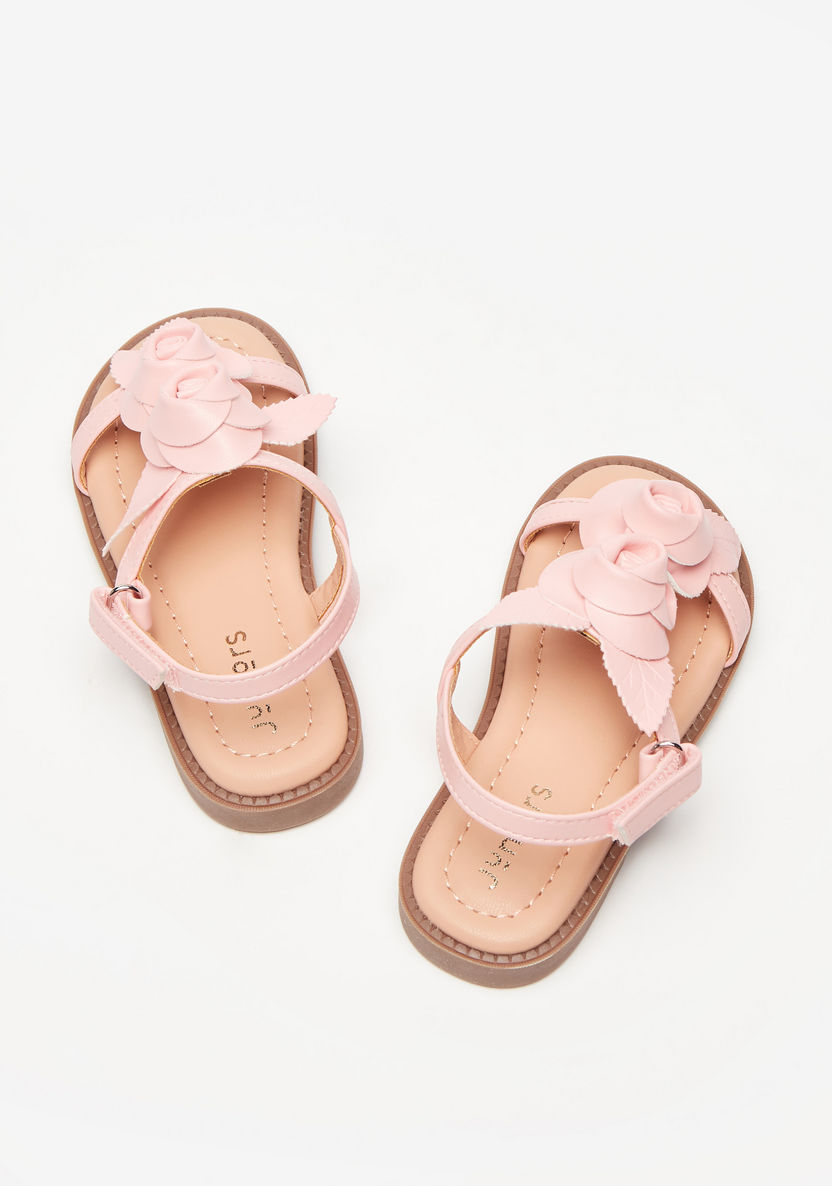 Juniors Floral Accent Flat Sandals with Hook and Loop Closure-Girl%27s Sandals-image-0