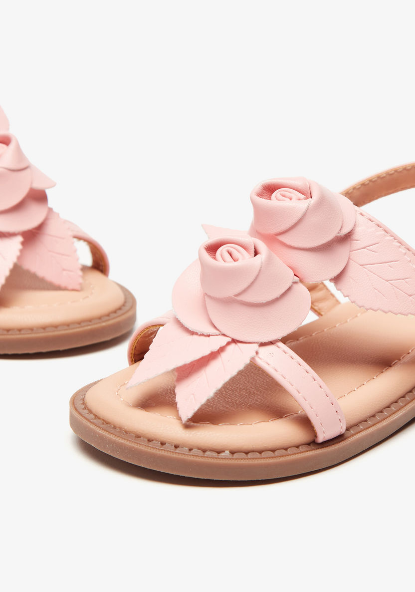 Juniors Floral Accent Flat Sandals with Hook and Loop Closure-Girl%27s Sandals-image-3