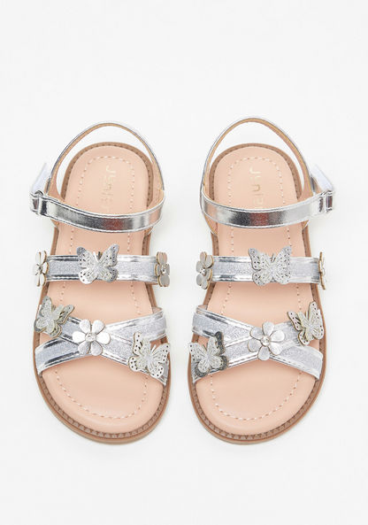 Juniors Floral and Butterfly Accented Sandals with Hook and Loop Closure