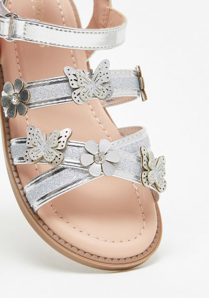 Juniors Floral and Butterfly Accented Sandals with Hook and Loop Closure-Girl%27s Sandals-image-3