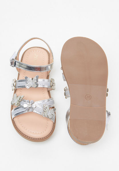 Juniors Floral and Butterfly Accented Sandals with Hook and Loop Closure-Girl%27s Sandals-image-4