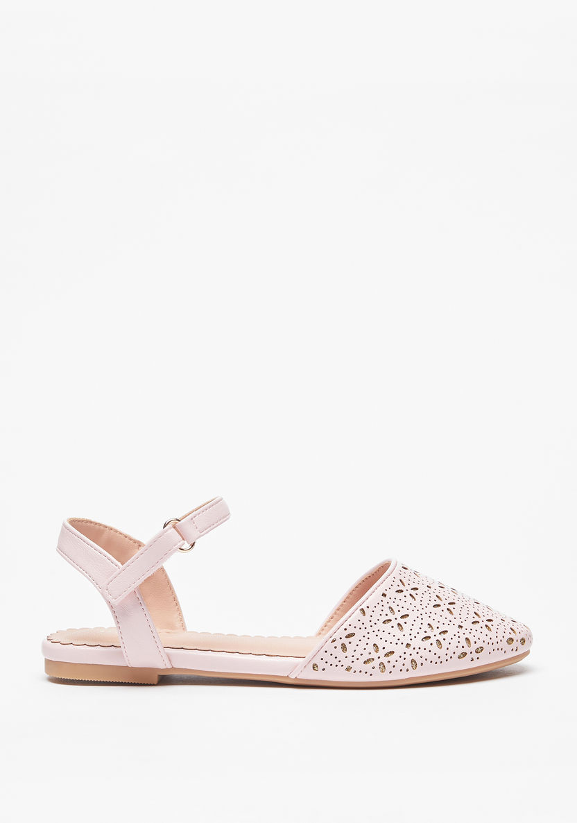Little Missy Cutwork Detail Sandals with Hook and Loop Closure-Girl%27s Casual Shoes-image-0