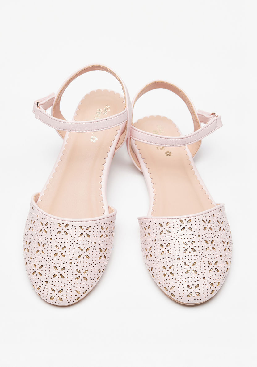 Little Missy Cutwork Detail Sandals with Hook and Loop Closure-Girl%27s Casual Shoes-image-1