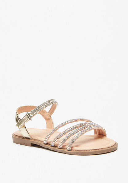 Little Missy Embellished Strappy Sandals with Hook and Loop Closure-Girl%27s Sandals-image-0
