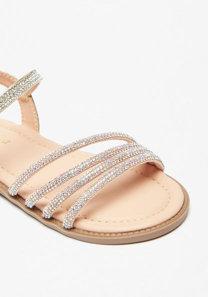 Little Missy Embellished Strappy Sandals with Hook and Loop Closure-Girl%27s Sandals-image-4
