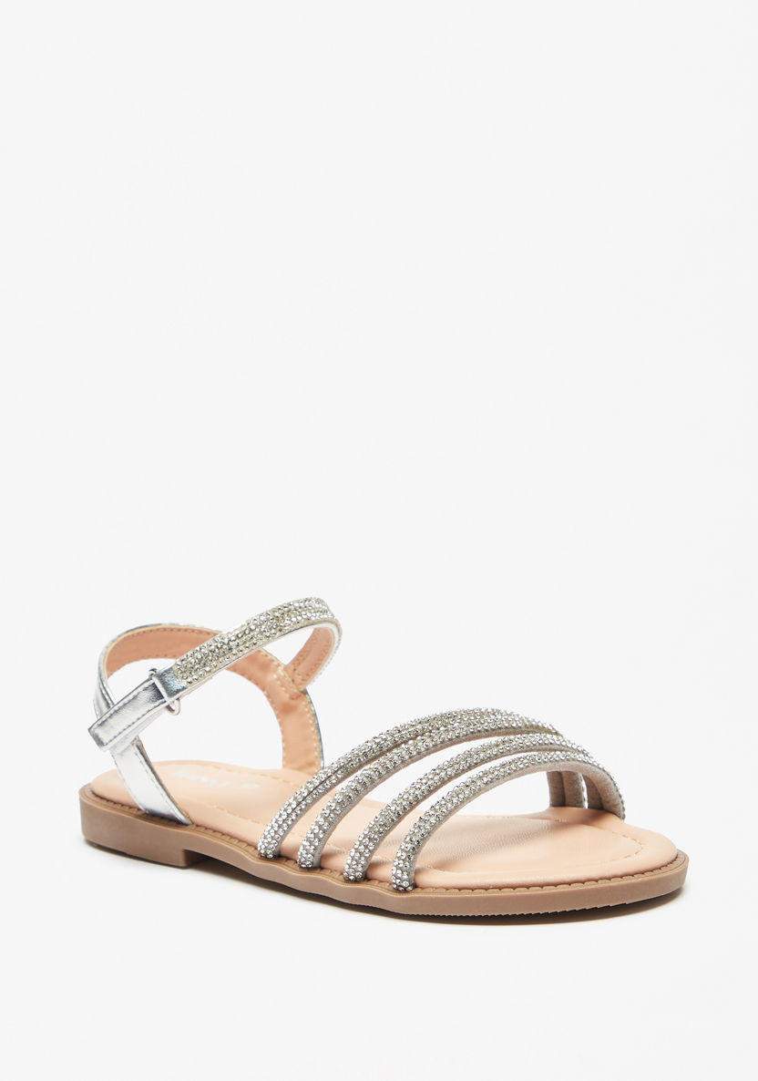 Little Missy Embellished Strappy Sandals with Hook and Loop Closure-Girl%27s Sandals-image-0