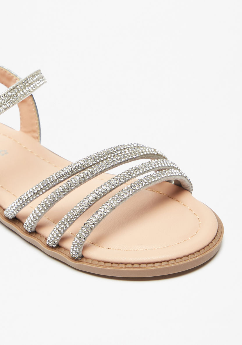 Little Missy Embellished Strappy Sandals with Hook and Loop Closure-Girl%27s Sandals-image-4