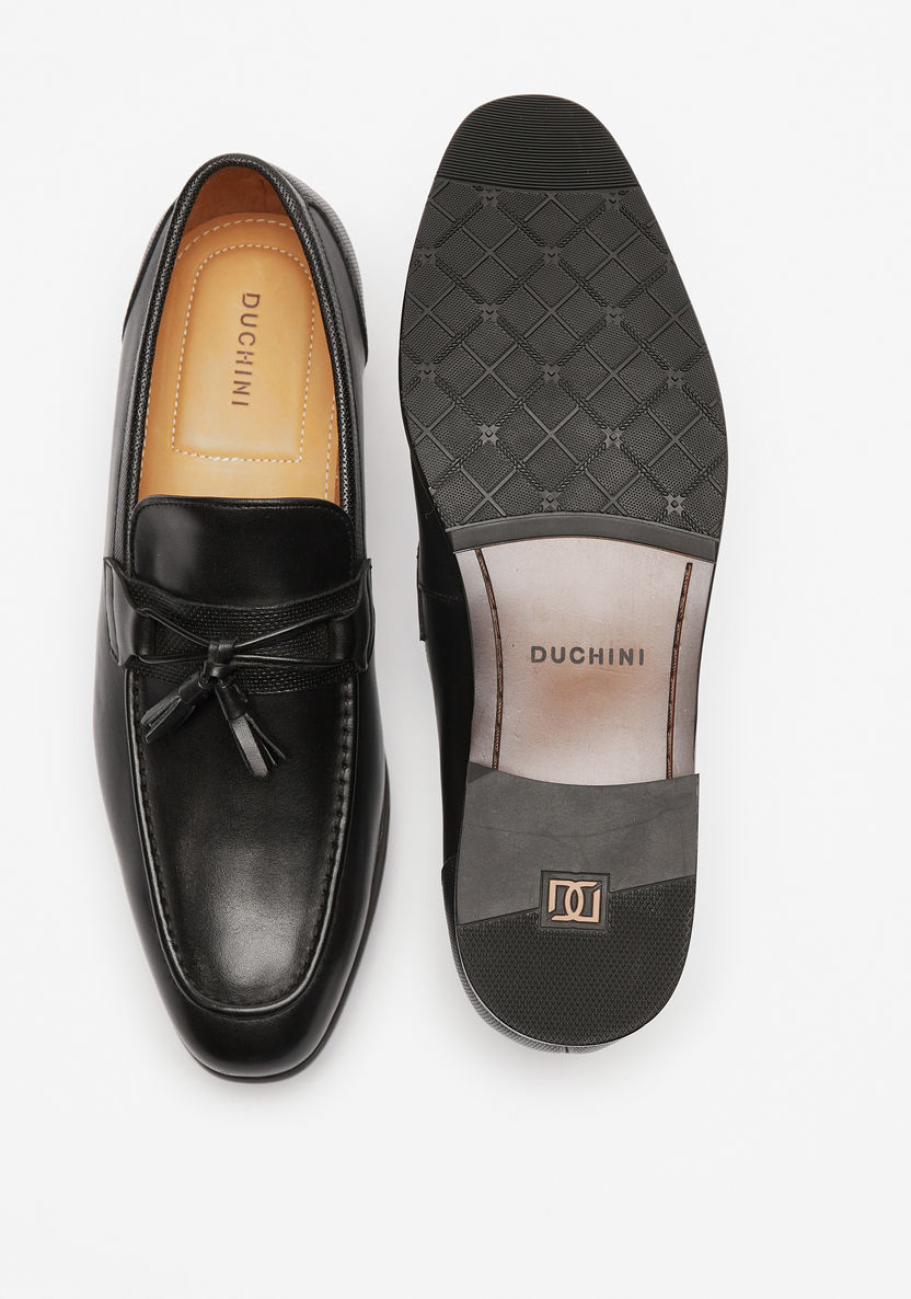 Duchini Men's Leather Slip-On Loafers with Tassel Detail-Loafers-image-4