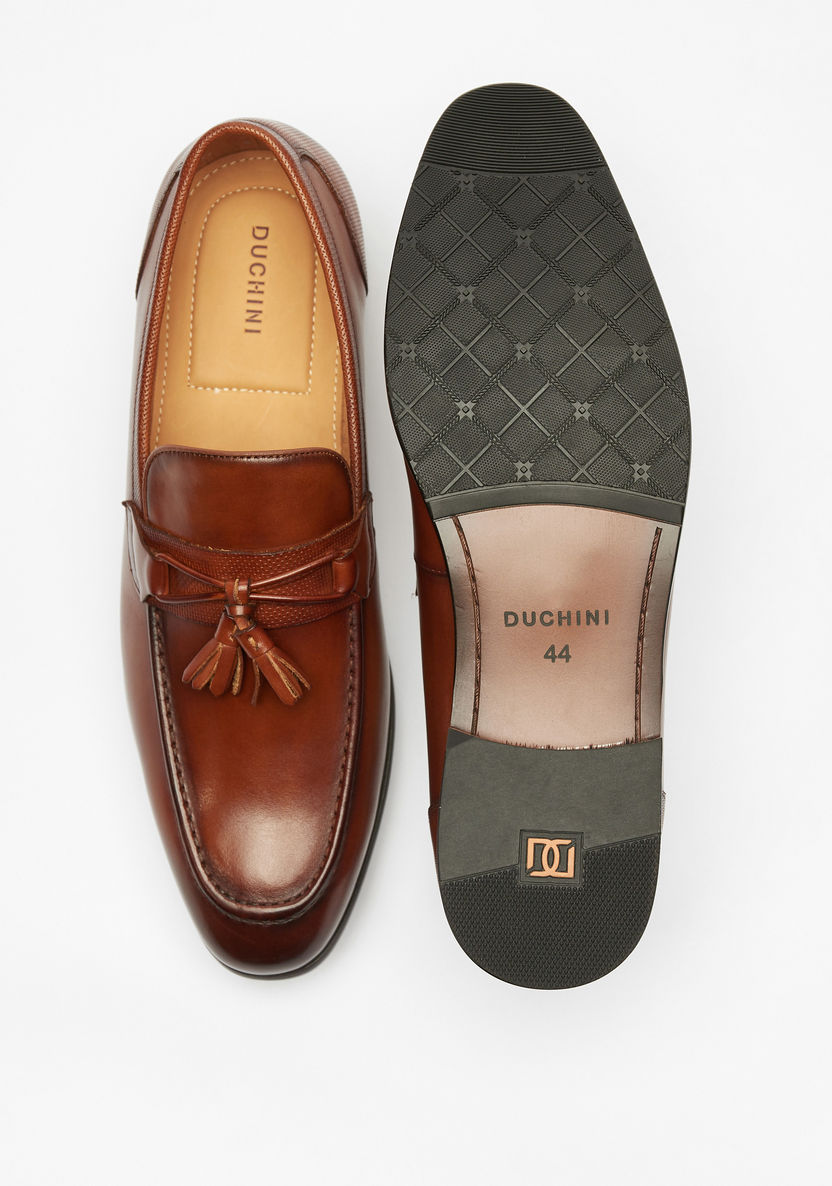 Duchini Men's Leather Slip-On Loafers with Tassel Detail-Loafers-image-4