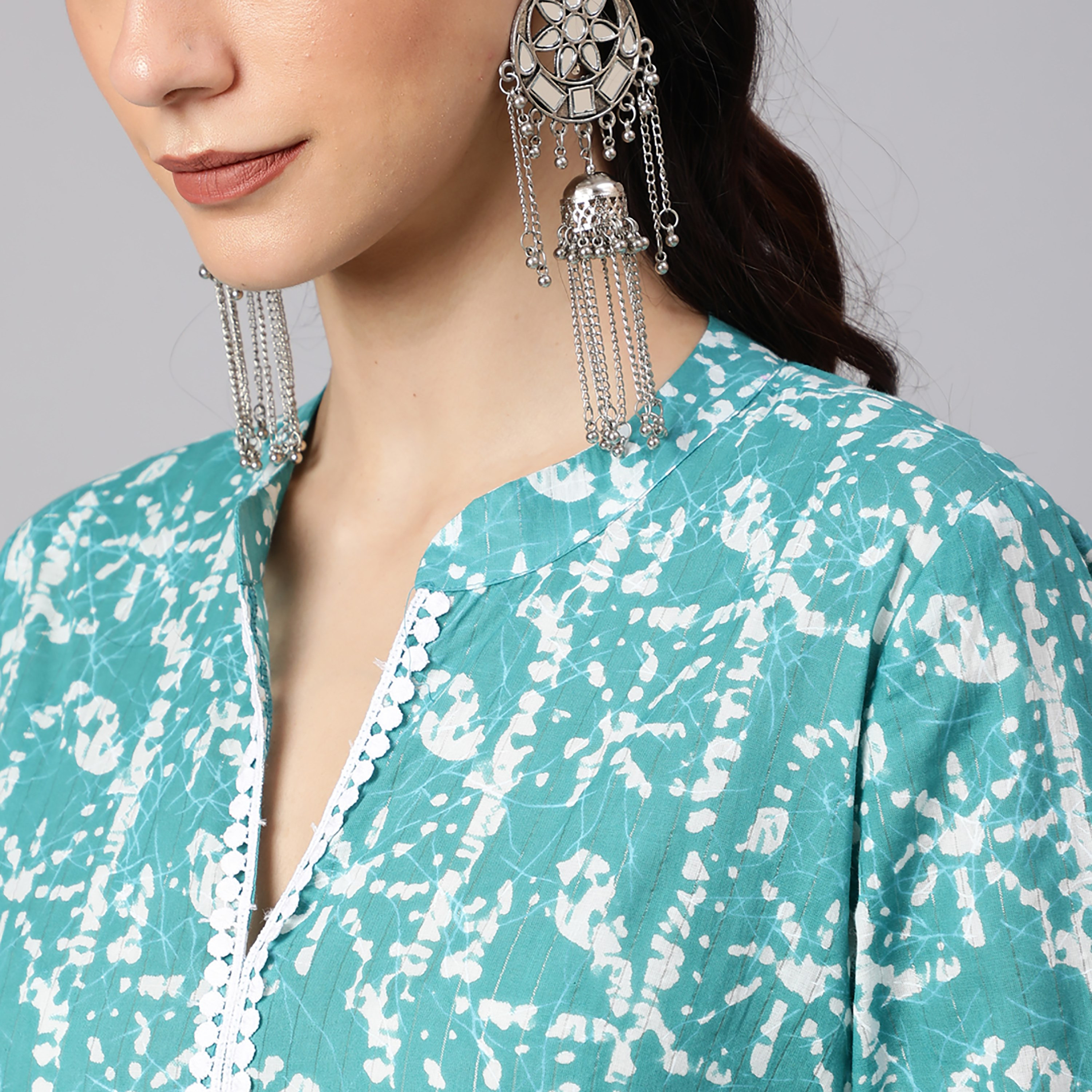 كورتا مستقيمة بياقة الماندارين المطبوعة مع بلازو ودوباتا مطبوعتين من أكس-women-clothing-ethnicwear-salwarsuits-image-2
