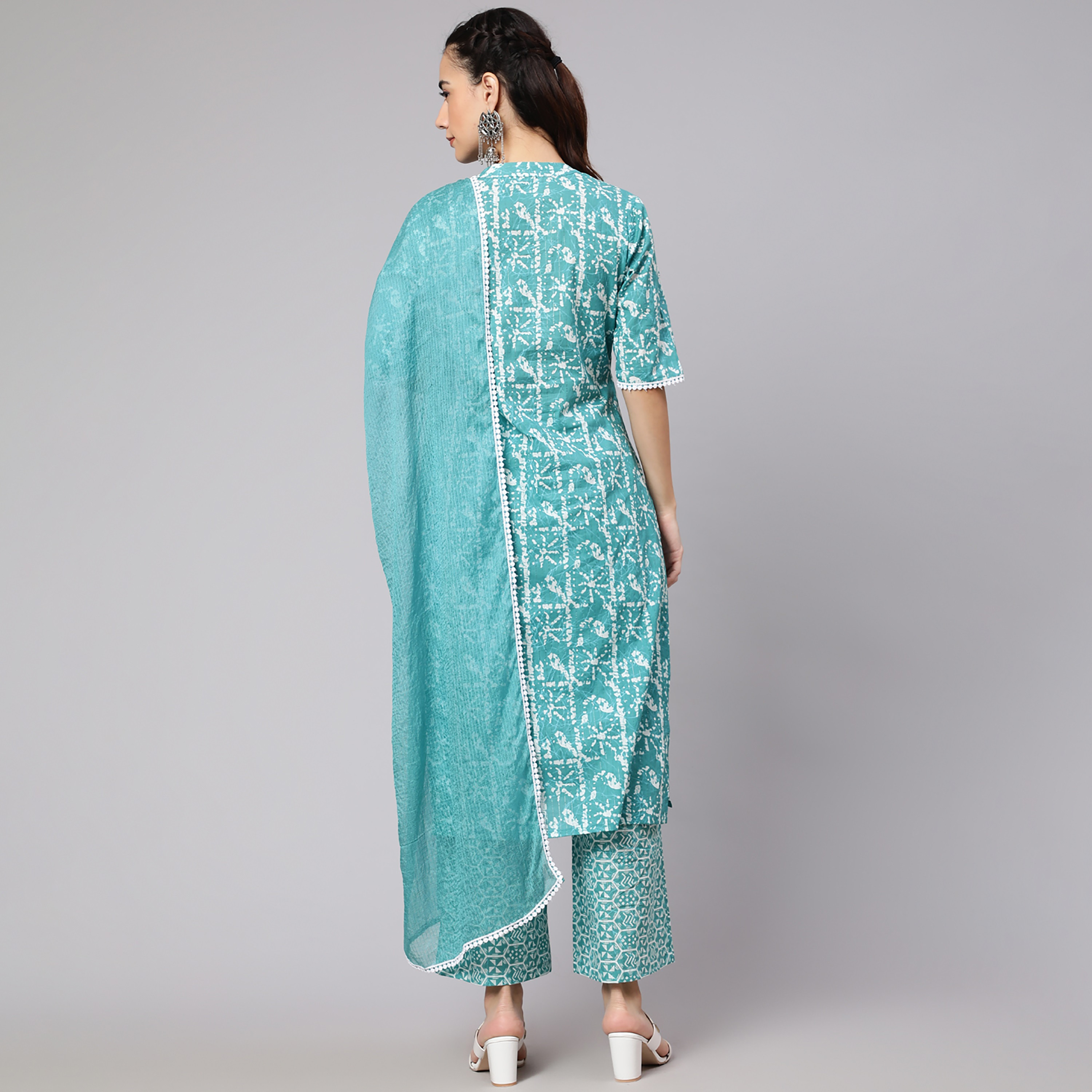 كورتا مستقيمة بياقة الماندارين المطبوعة مع بلازو ودوباتا مطبوعتين من أكس-women-clothing-ethnicwear-salwarsuits-image-5