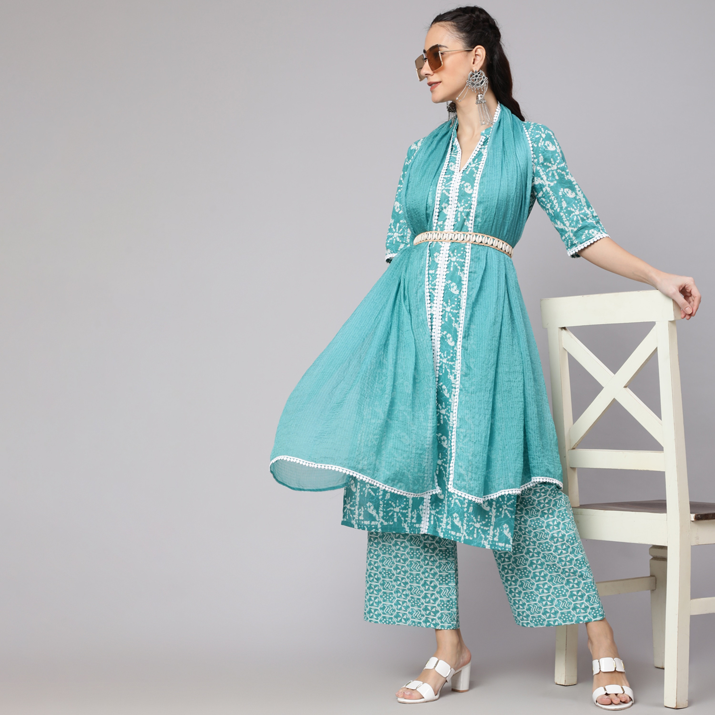 كورتا مستقيمة بياقة الماندارين المطبوعة مع بلازو ودوباتا مطبوعتين من أكس-women-clothing-ethnicwear-salwarsuits-image-6