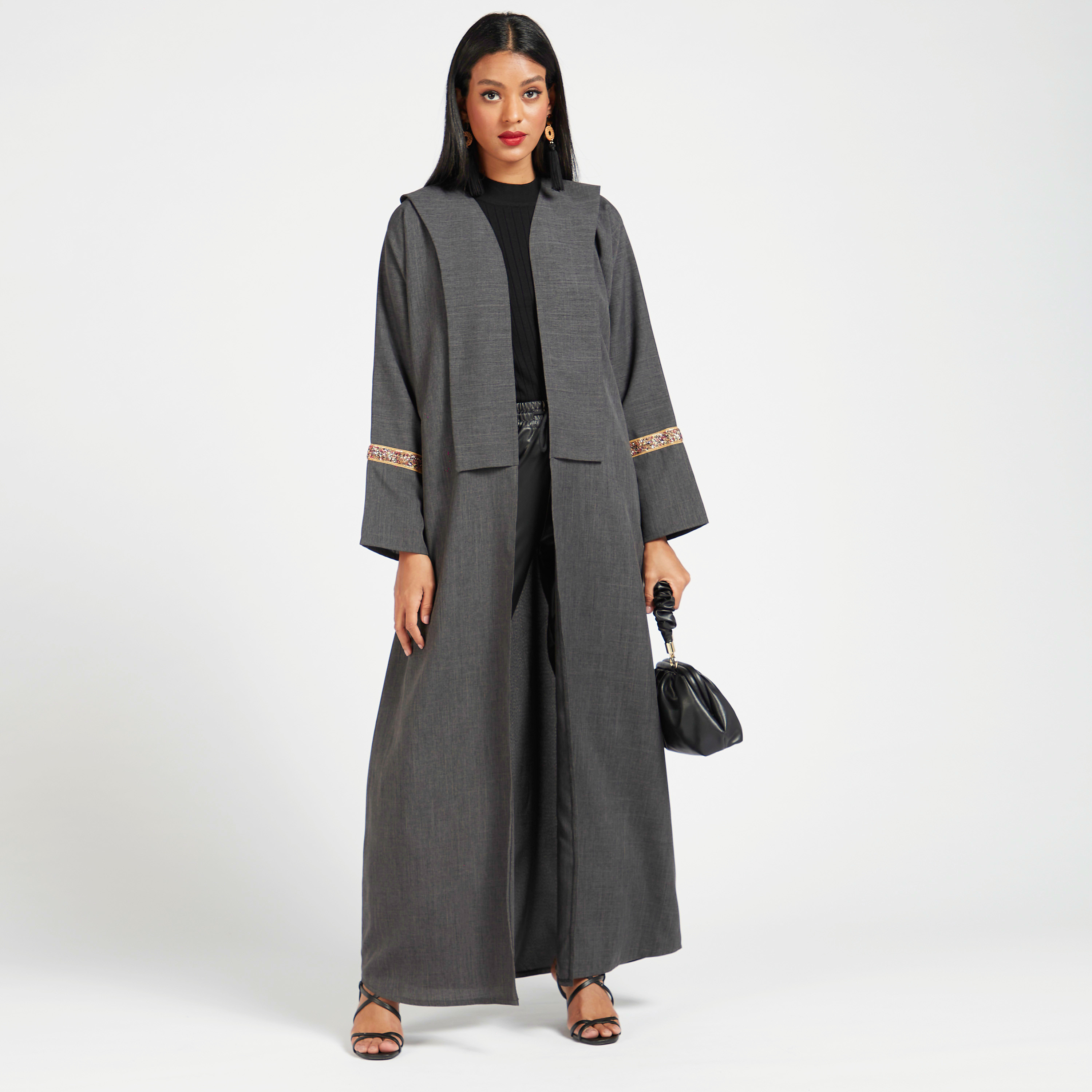 Yara Solid Open Front Abaya with Overlay Detail-women-arabicclothing-abayas-image-1