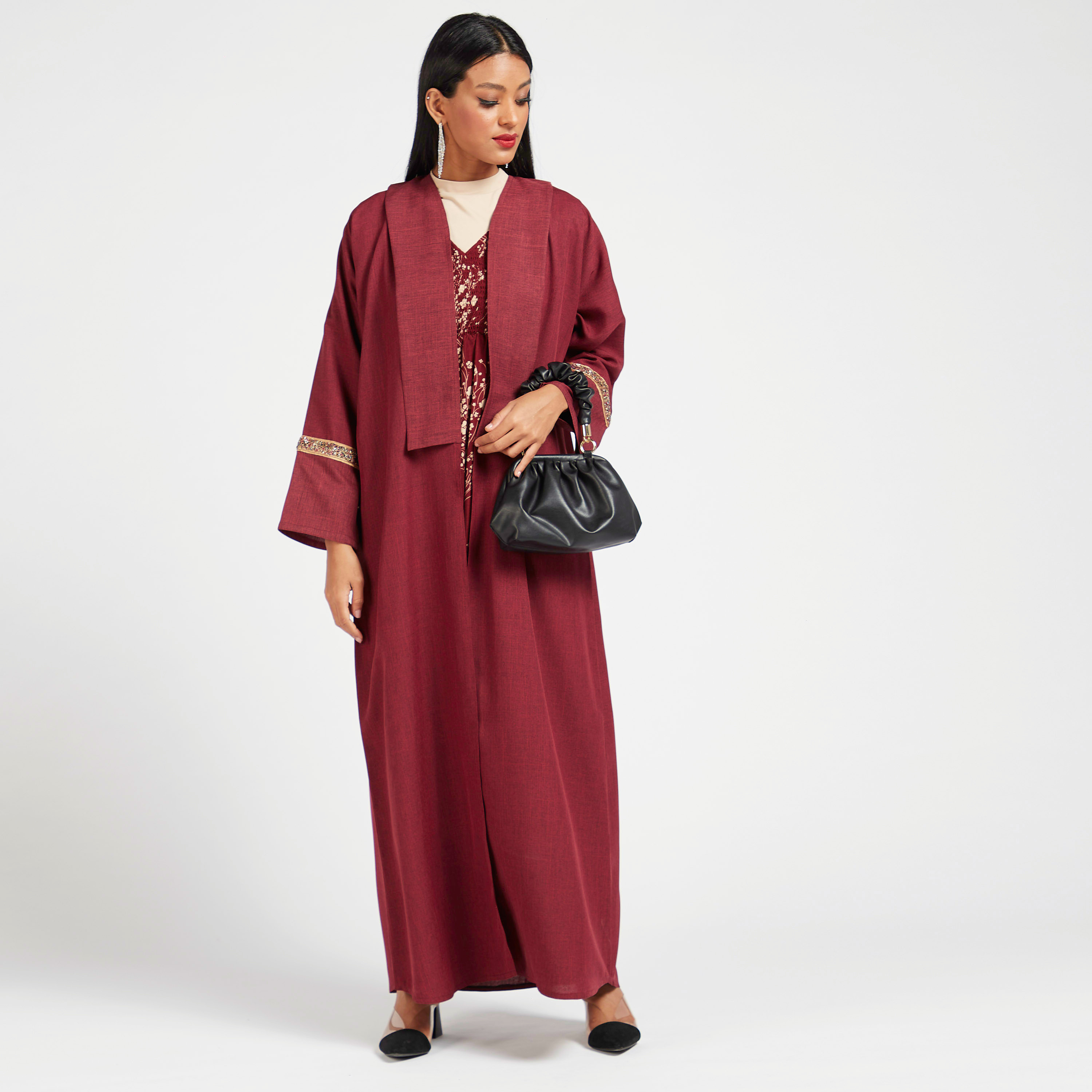 عباية سادة مفتوحة من الأمام من يارا-women-arabicclothing-abayas-image-2