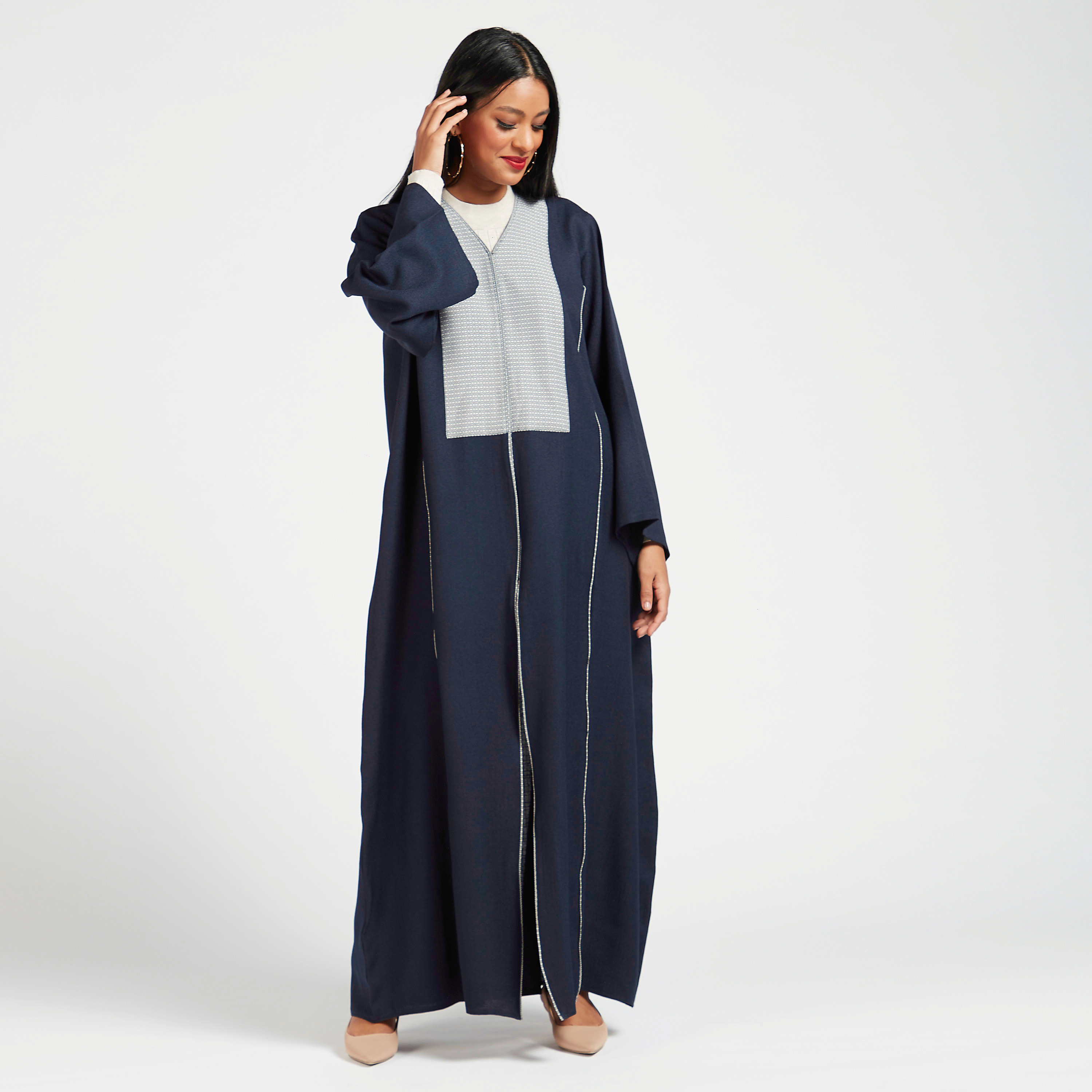 Yara Printed Panelled Abaya with V-neck-women-arabicclothing-abayas-image-1