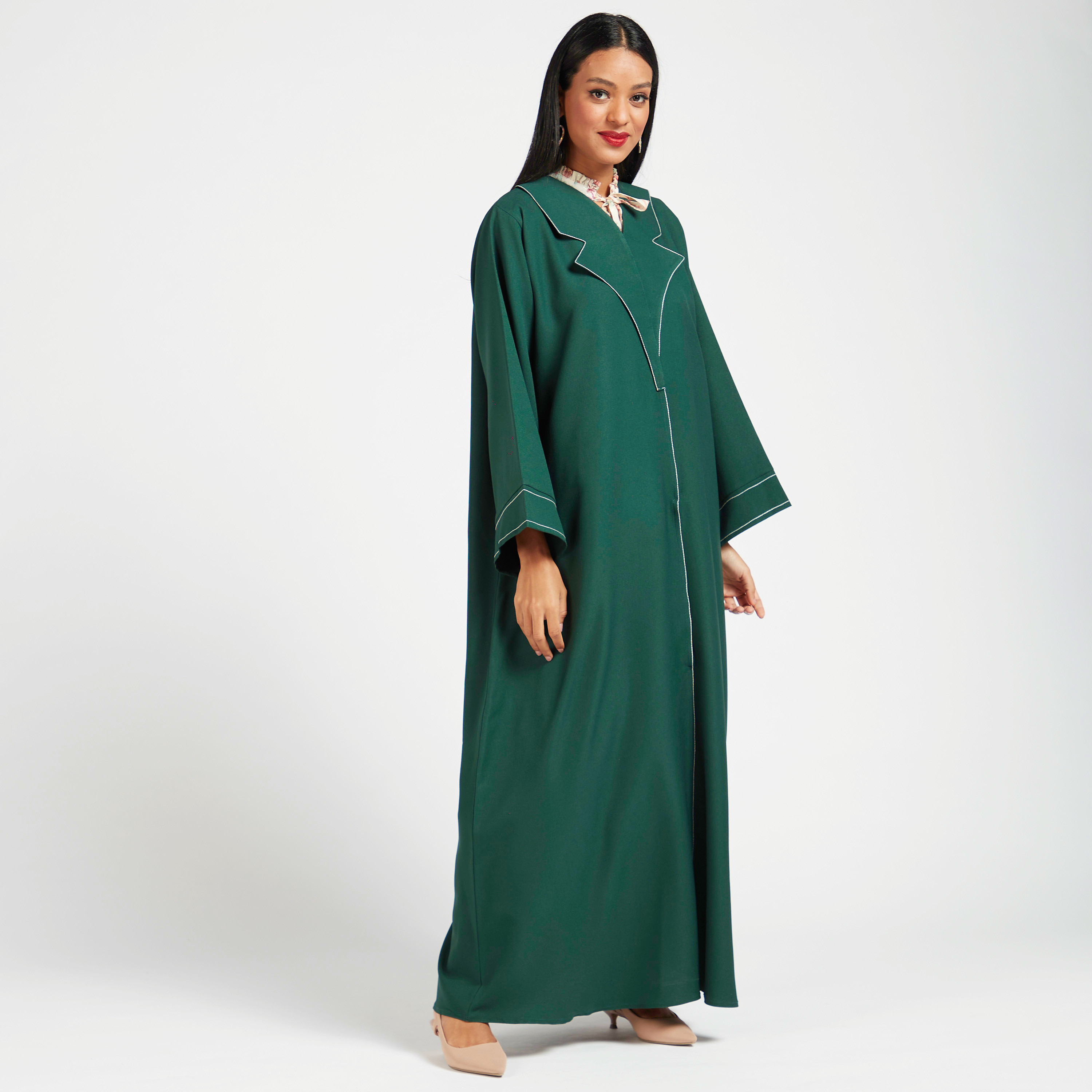 Yara Solid Abaya with Notch Lapel-women-arabicclothing-abayas-image-1
