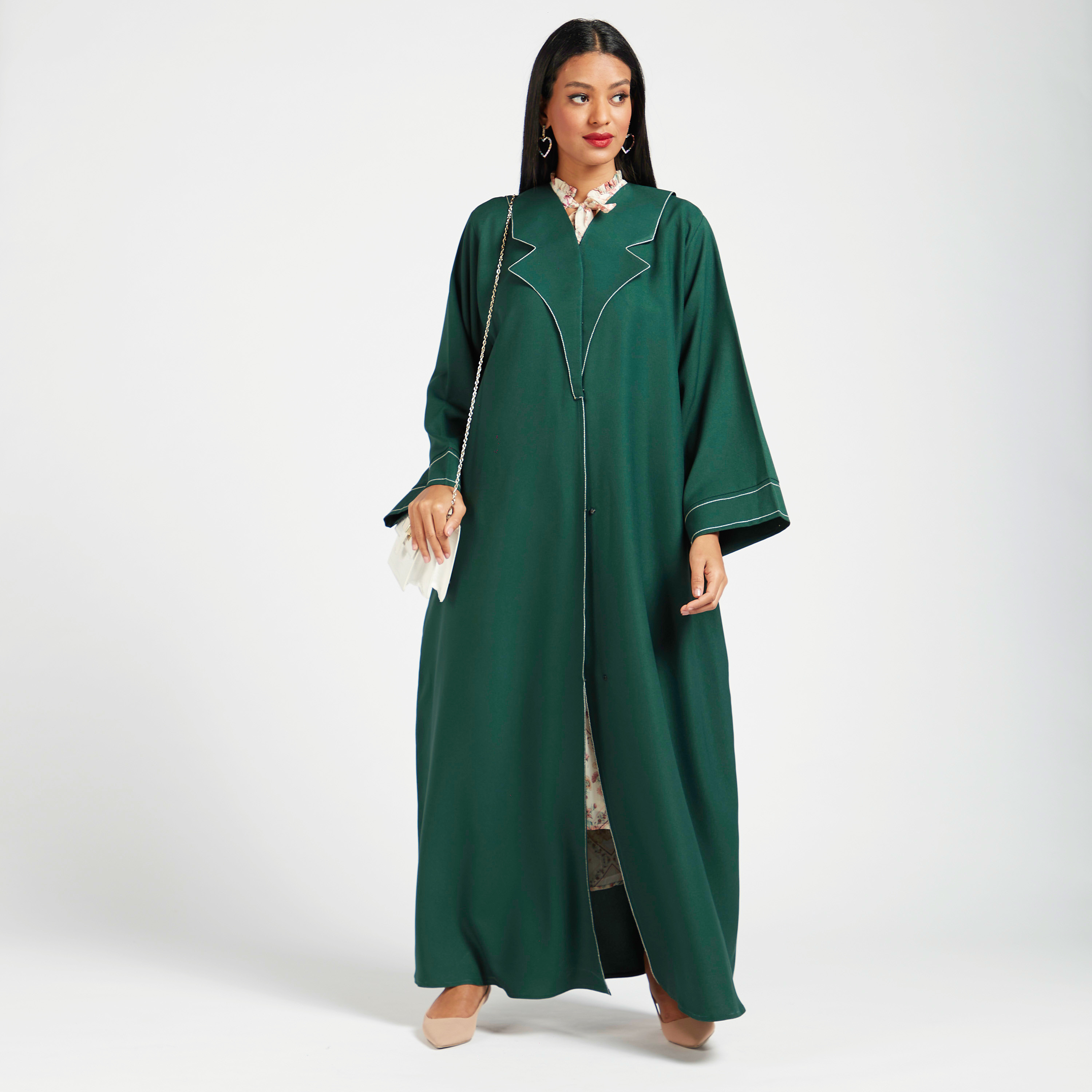 Yara Solid Abaya with Notch Lapel-women-arabicclothing-abayas-image-2