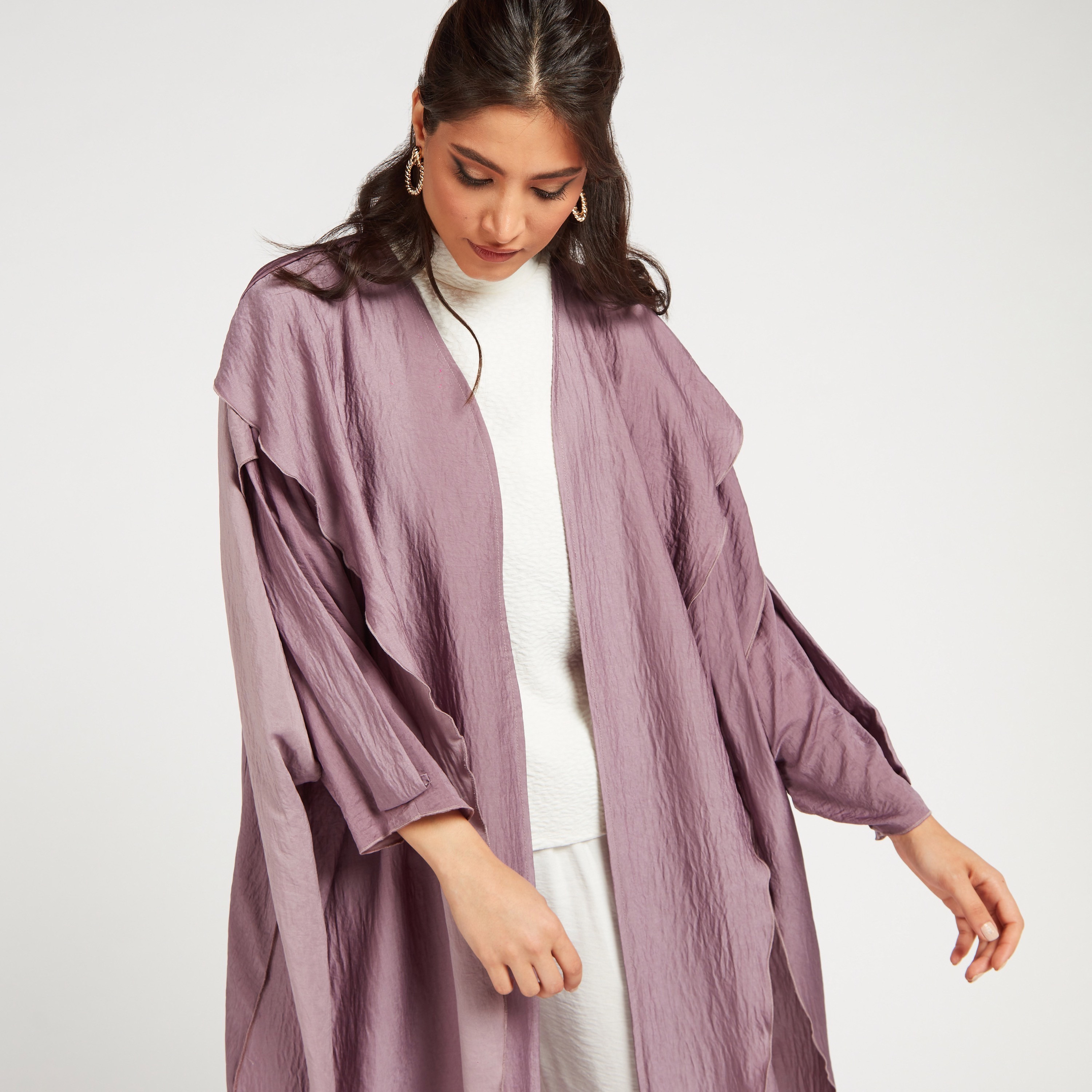 Yara Textured Open Front Abaya with Overlay Detail-women-arabicclothing-abayas-image-3