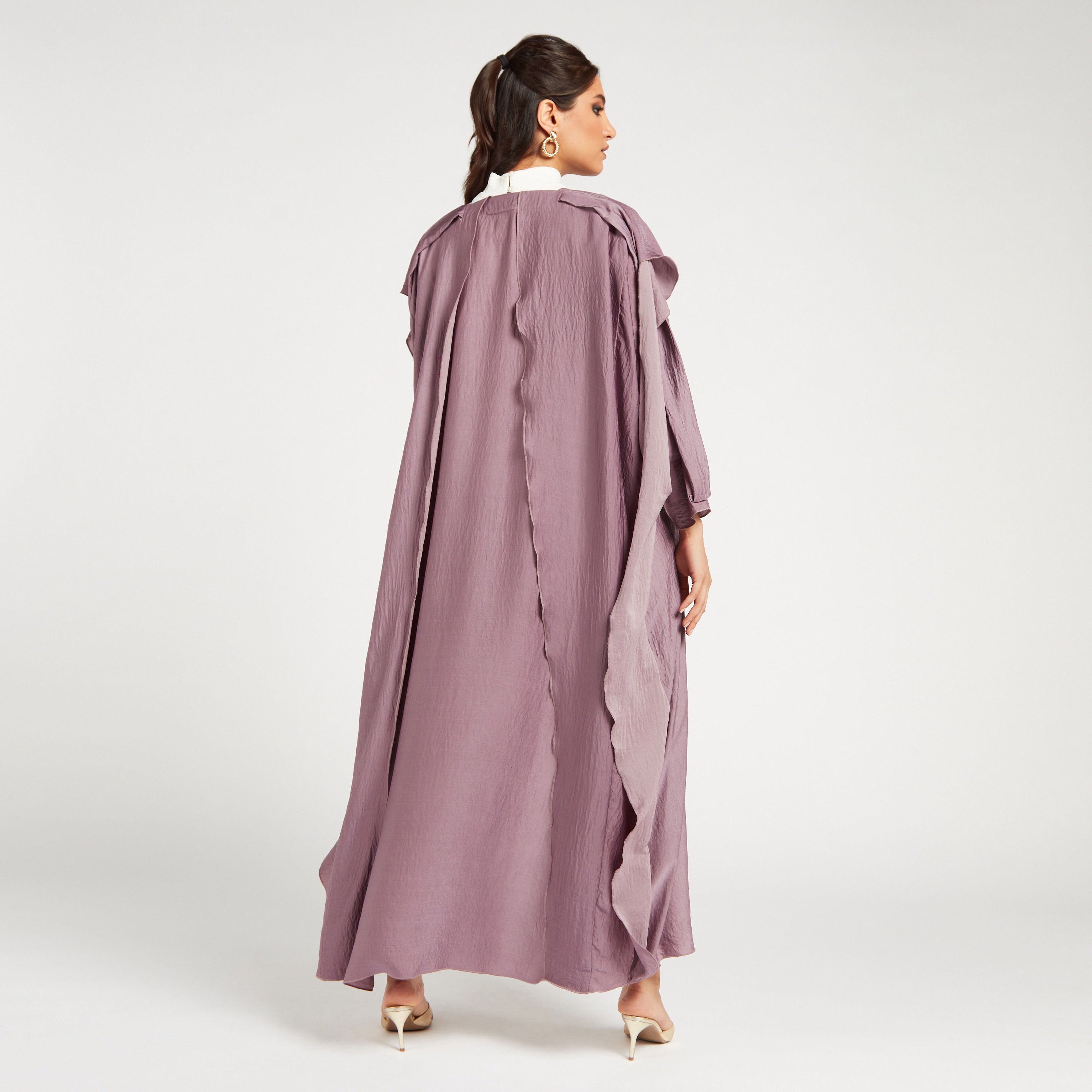 Yara Textured Open Front Abaya with Overlay Detail-women-arabicclothing-abayas-image-4